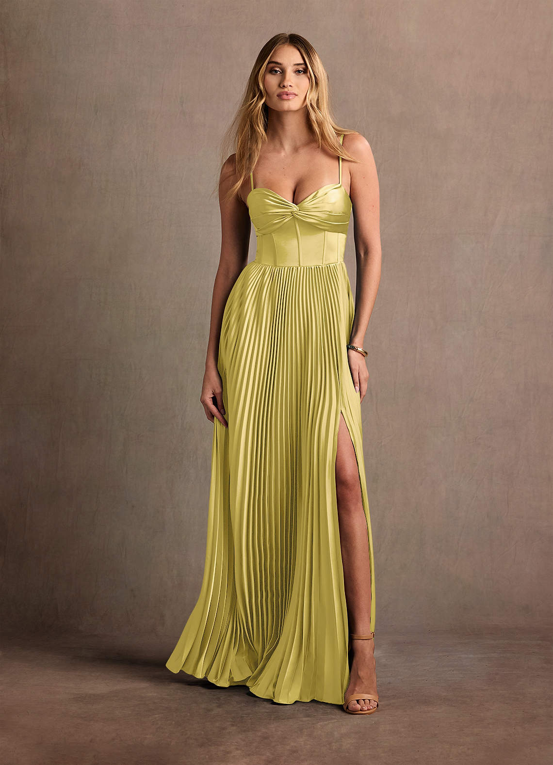 Styla Pastel Yellow Pleated Maxi Dress