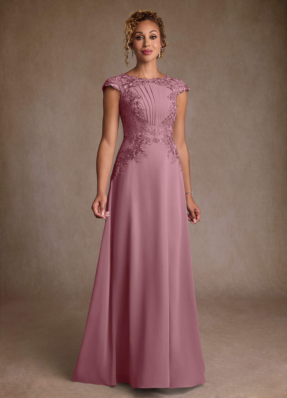 Azazie Christi Mother of the Bride Dresses Vintage Mauve A-Line Lace Chiffon Dress image1