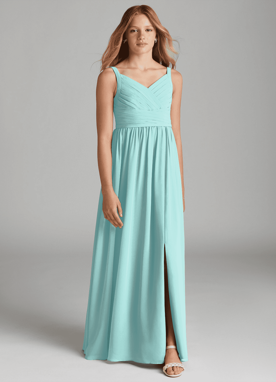 Azazie Chanel Junior Jurk van Chiffon met A-Lijn Sweetheart Halslijn Aqua image1