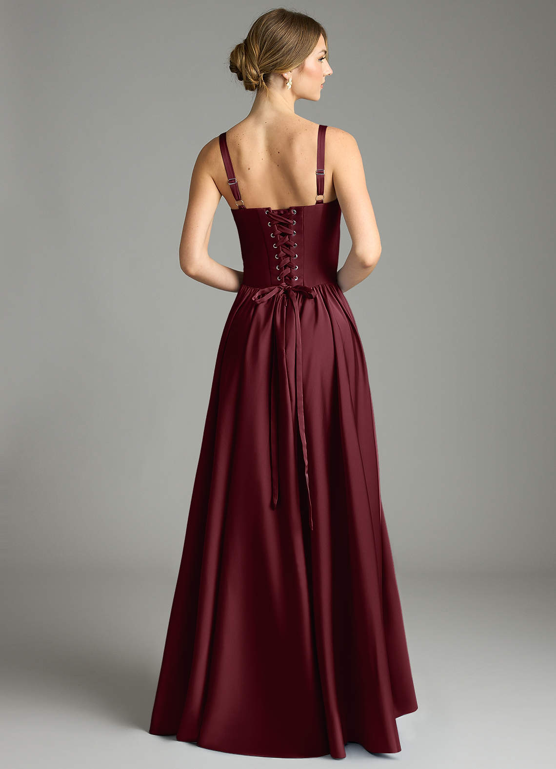 Azazie Evadina Suknie dla druhen Linia A Gorset Satyna elastyczna Do ziemi Sukienka image1