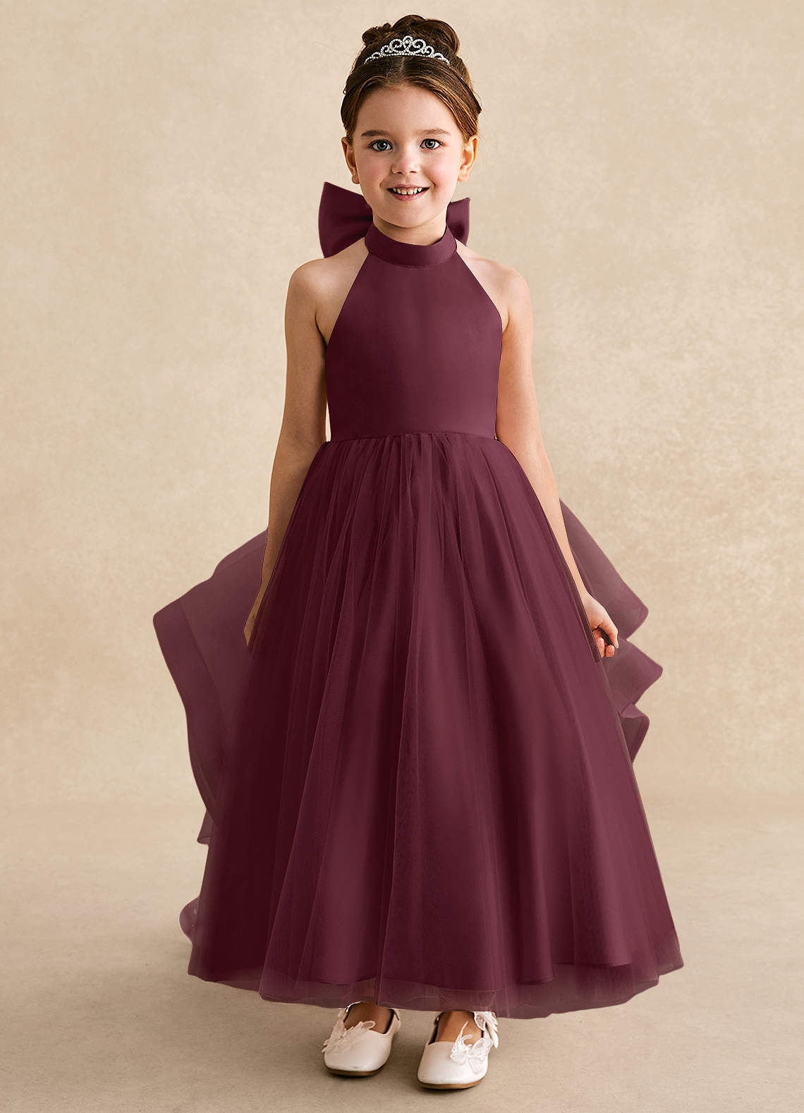 Azazie Bev Flower Girl Dresses Cabernet A-Line Convertible Tulle Dress image2