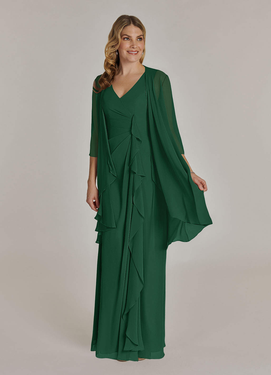 Dark Green Azazie Manuella A-Line V-Neck Pleated Chiffon Floor-Length ...