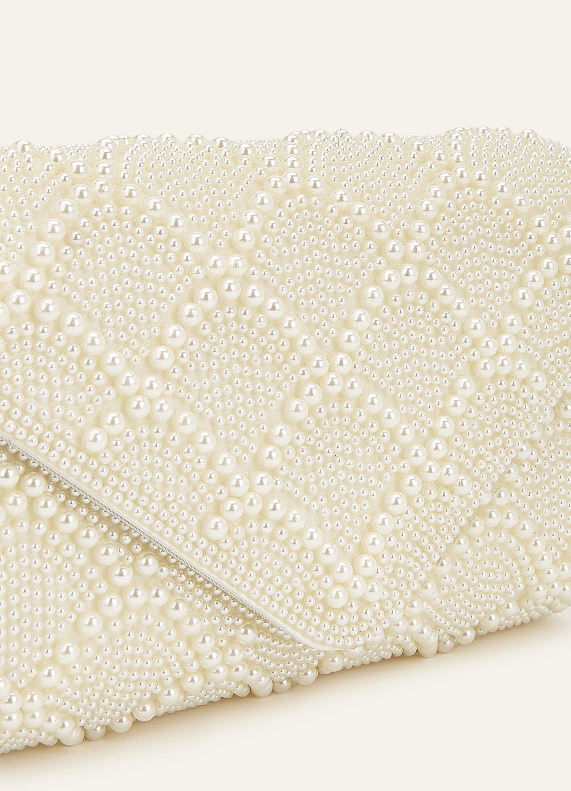 front Scalloped Pearl Embellished Envelope Clutch