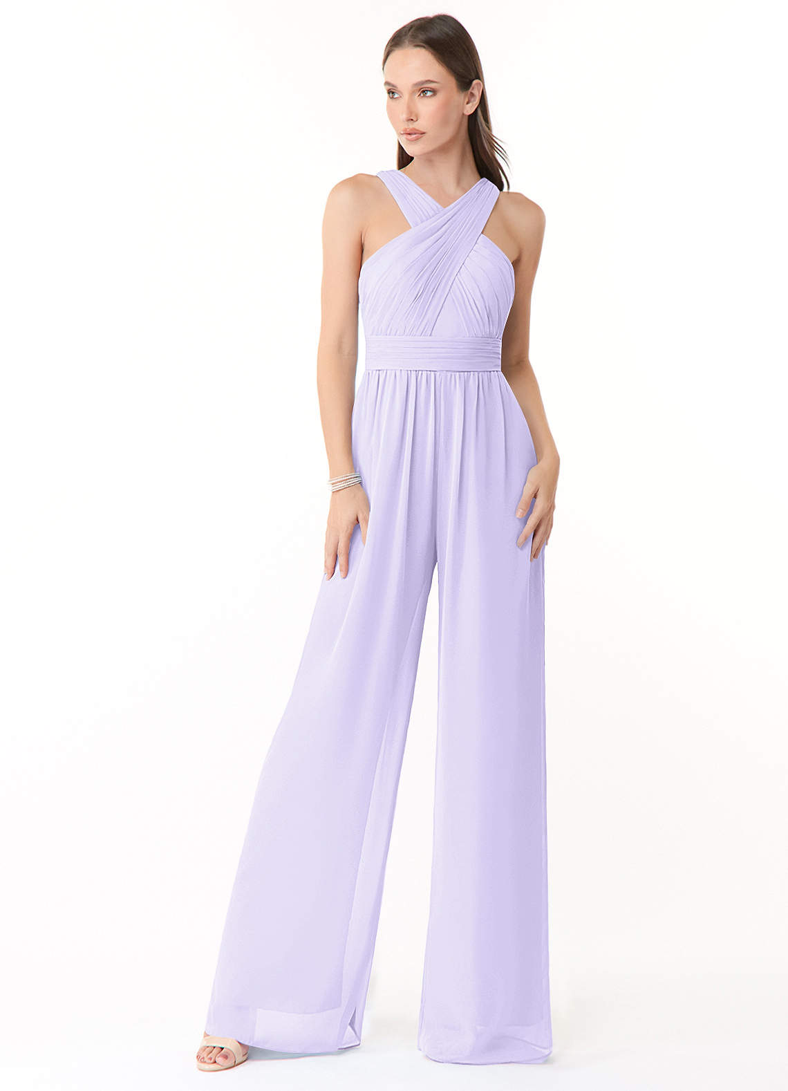Azazie Berdie Bridesmaid Dresses Lilac Halter Chiffon Jumpsuit image1