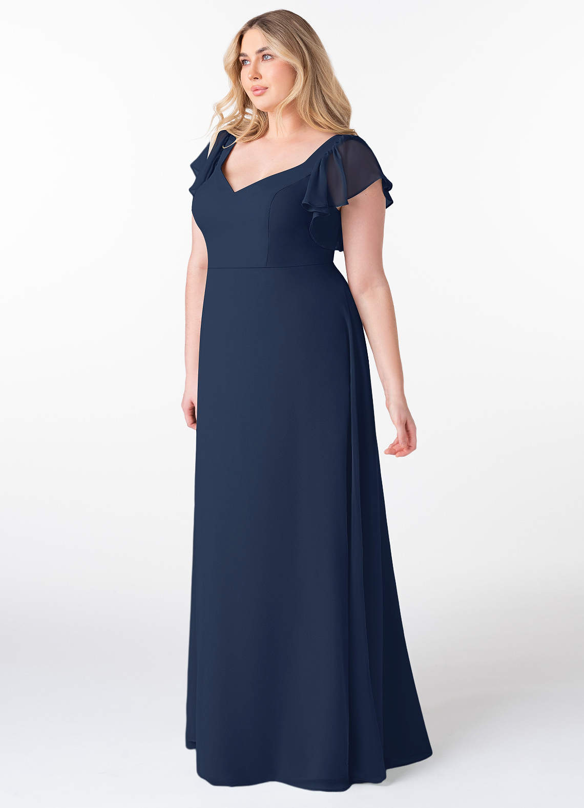 latest bridesmaid dresses in kenya Charlie A-line V Neck Chiffon Plus Size Bridesmaid Dresses, Dark_Navy main image 1