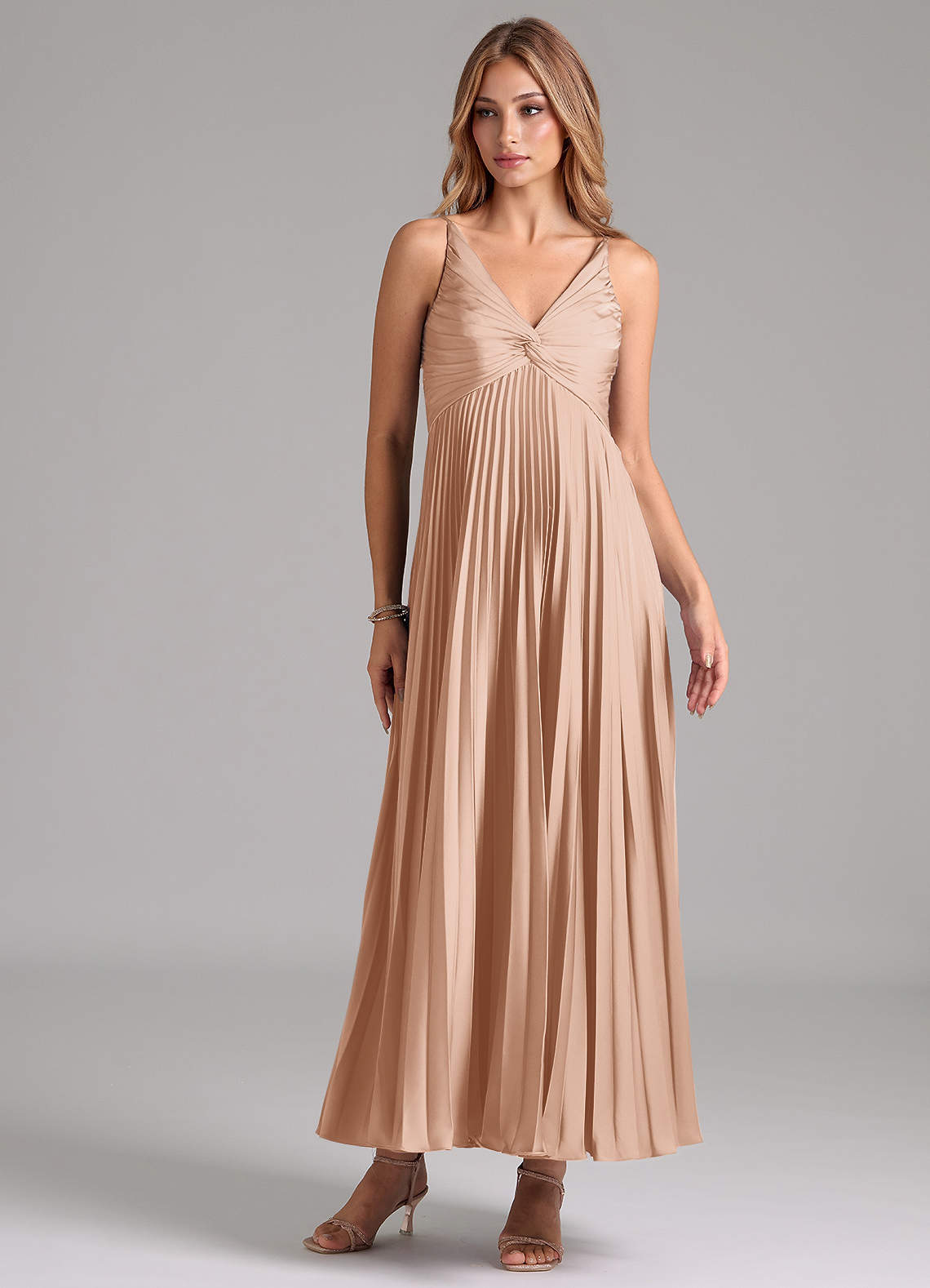 Azazie Raychelle Bridesmaid Dresses English Rose A-Line Pleated Stretch Satin Dress image1