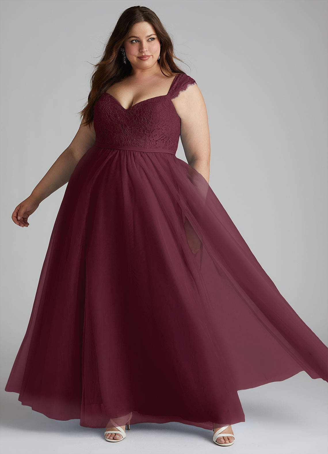 Azazie Luxi Bridesmaid Dresses Cabernet A-Line Pleated Tulle Dress image2