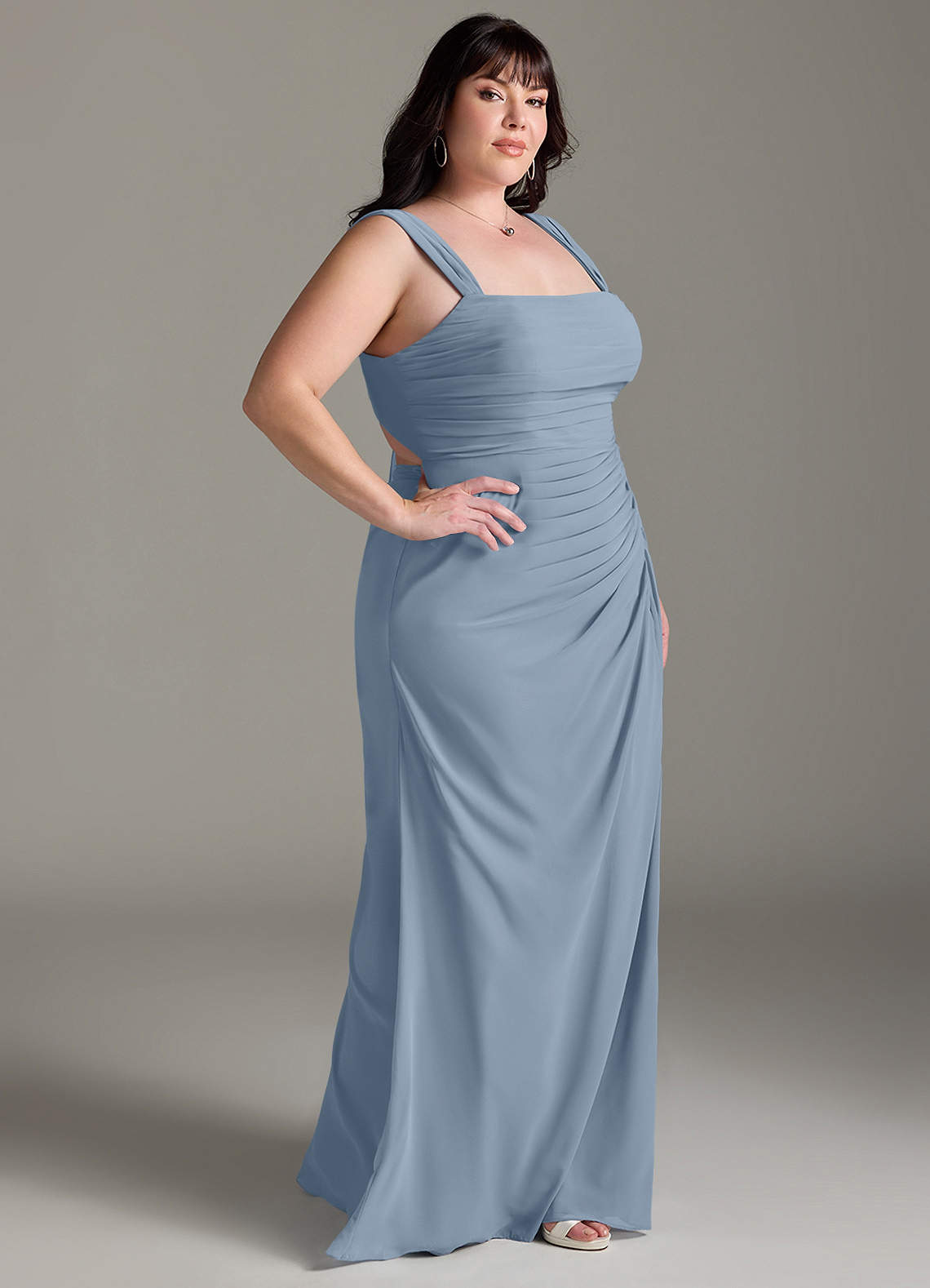 Azazie Jesaphine Bridesmaid Dresses Dusty Blue Sheath Bow Chiffon Dress image9