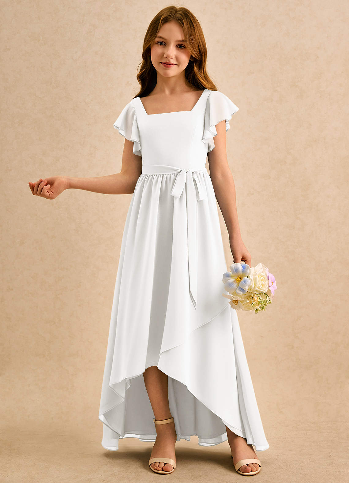 Azazie Milly Girls Formal Flower Girl Klänningar Klä A-Line i Chiffong Plisserad image3