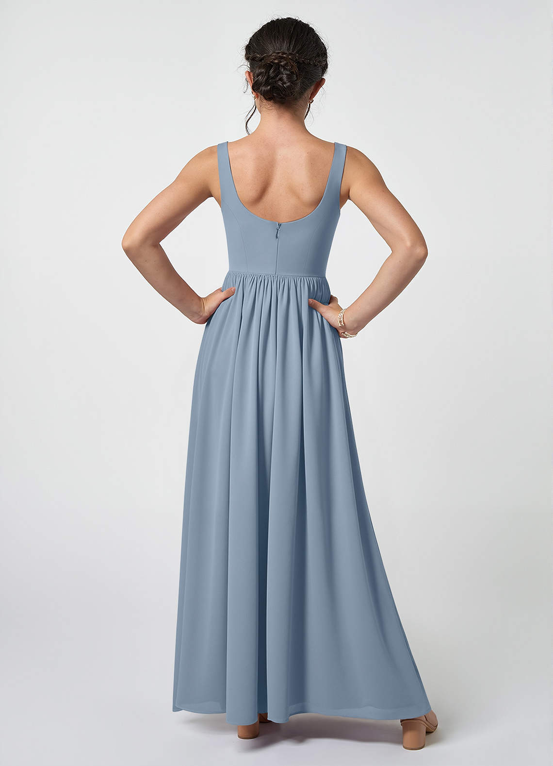 Azazie Keyla Junior Dusty Blue A-Line Pleated Chiffon Dress image1