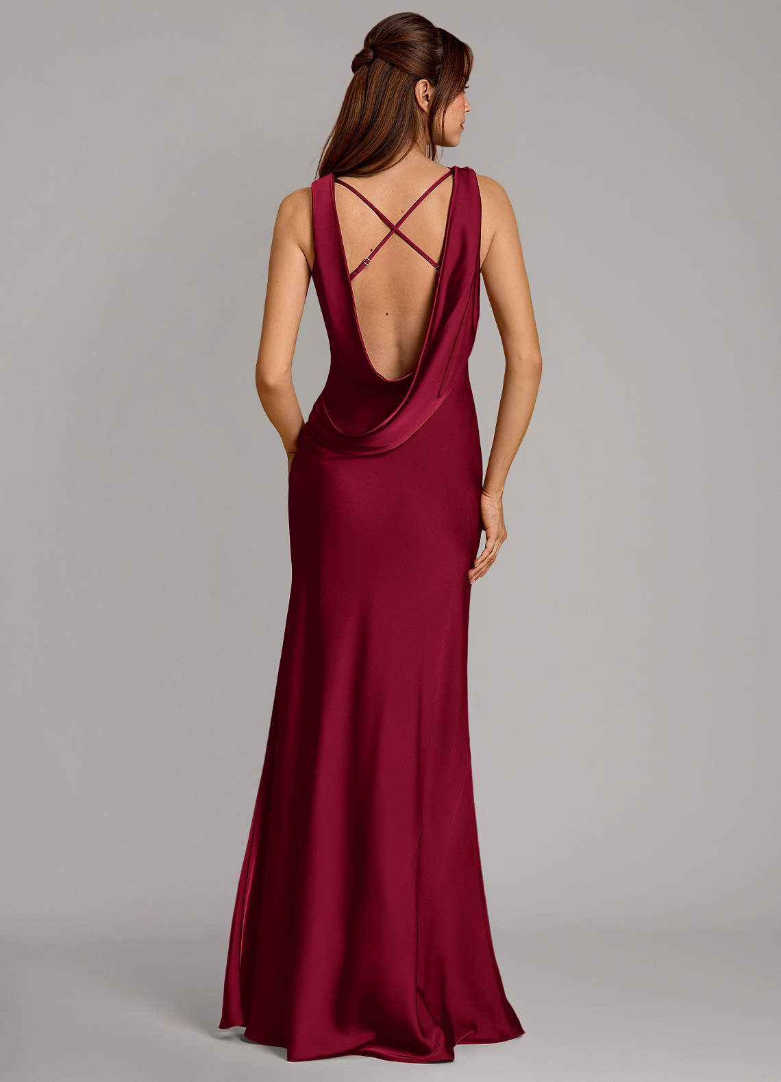 Azazie Cheryl Bridesmaid Dresses Burgundy Mermaid Stretch Satin Dress image1