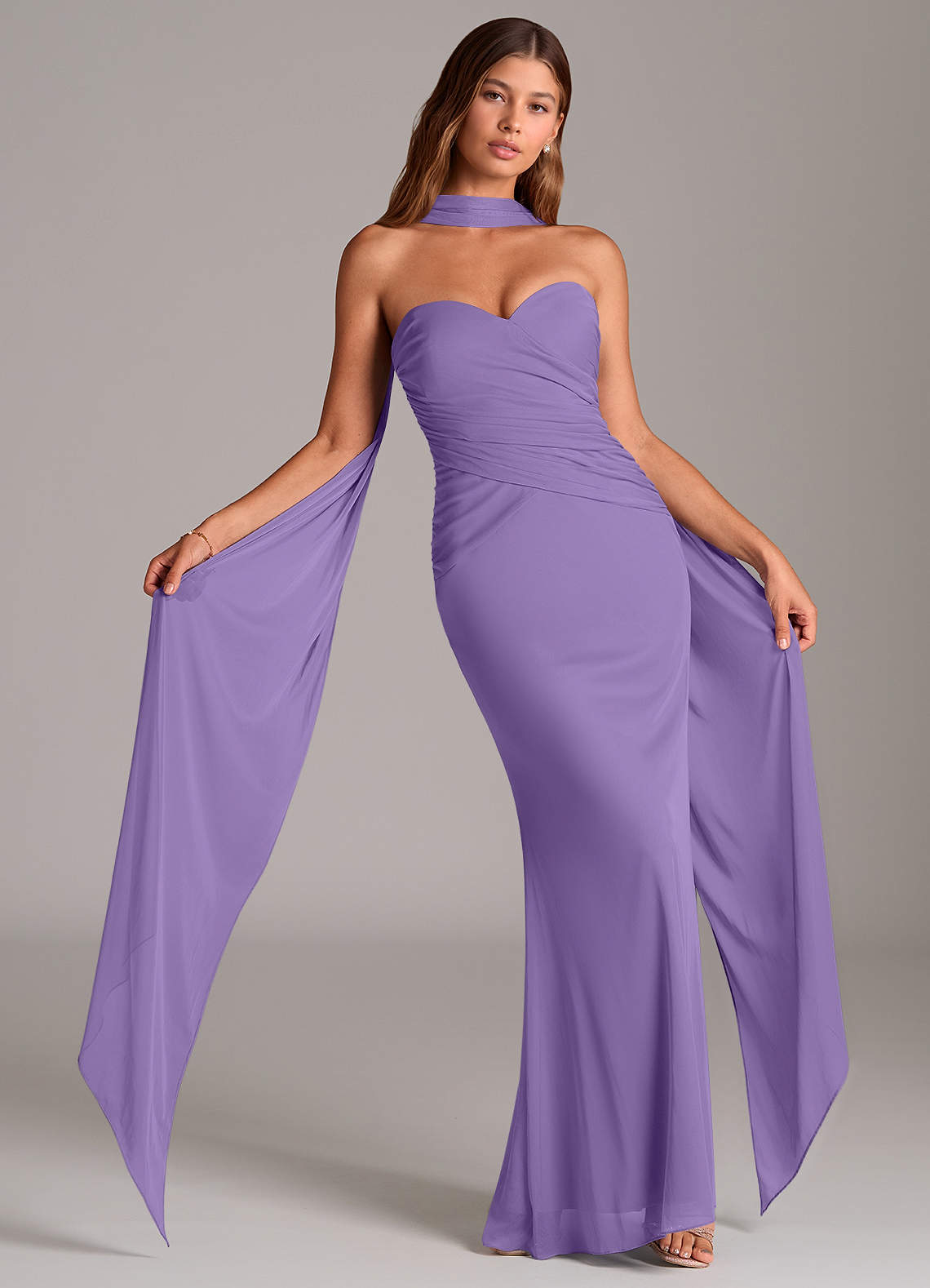 Azazie Katelyn Brautjungfernkleider Wandelbar Etui Schulterfrei Gittergewebe Kleid Tahiti image1