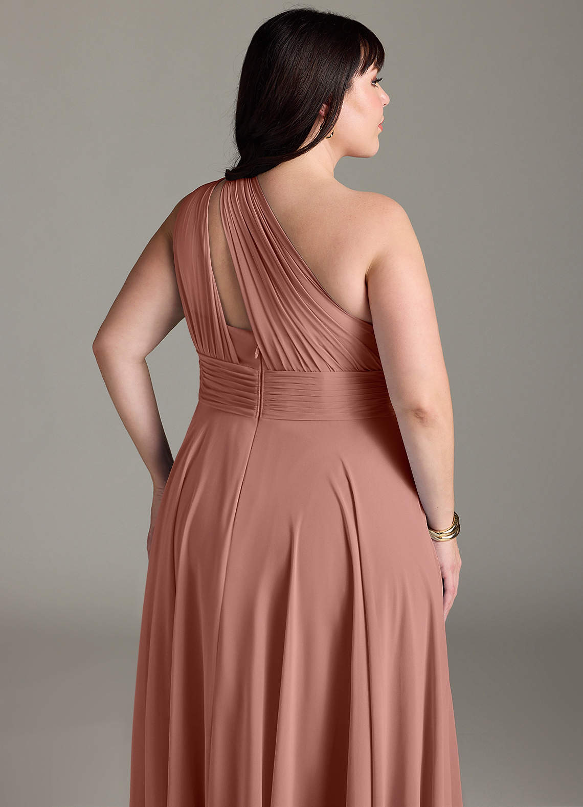 Azazie Charlize Robes de demoiselle d'honneur Robe Trapèze en Mousseline de soie Ue épaule Rose De Cèdre image12