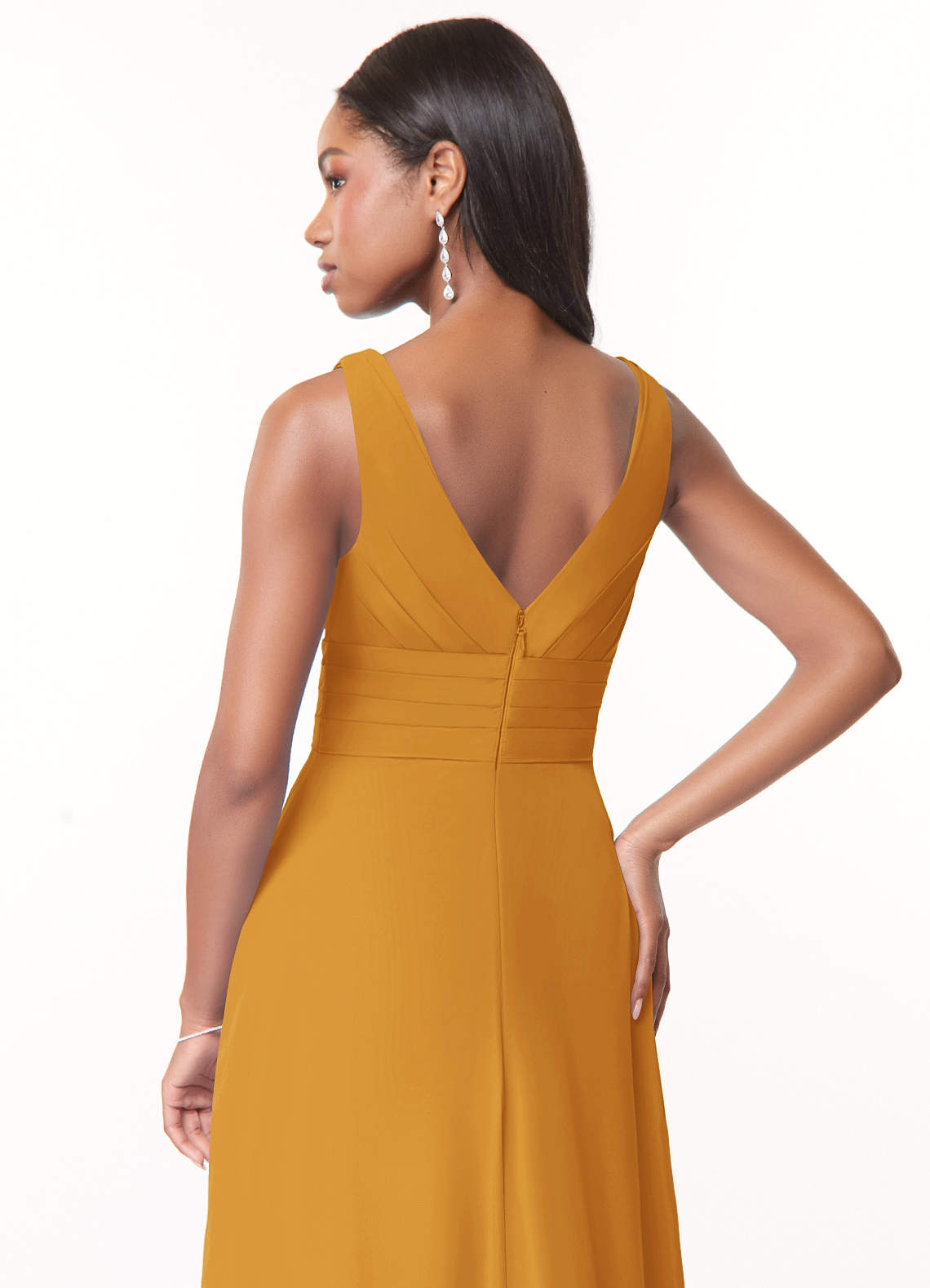 Azazie Julianna Robes de demoiselle d'honneur Robe Trapèze en Mousseline de soie Caramel écossais image3