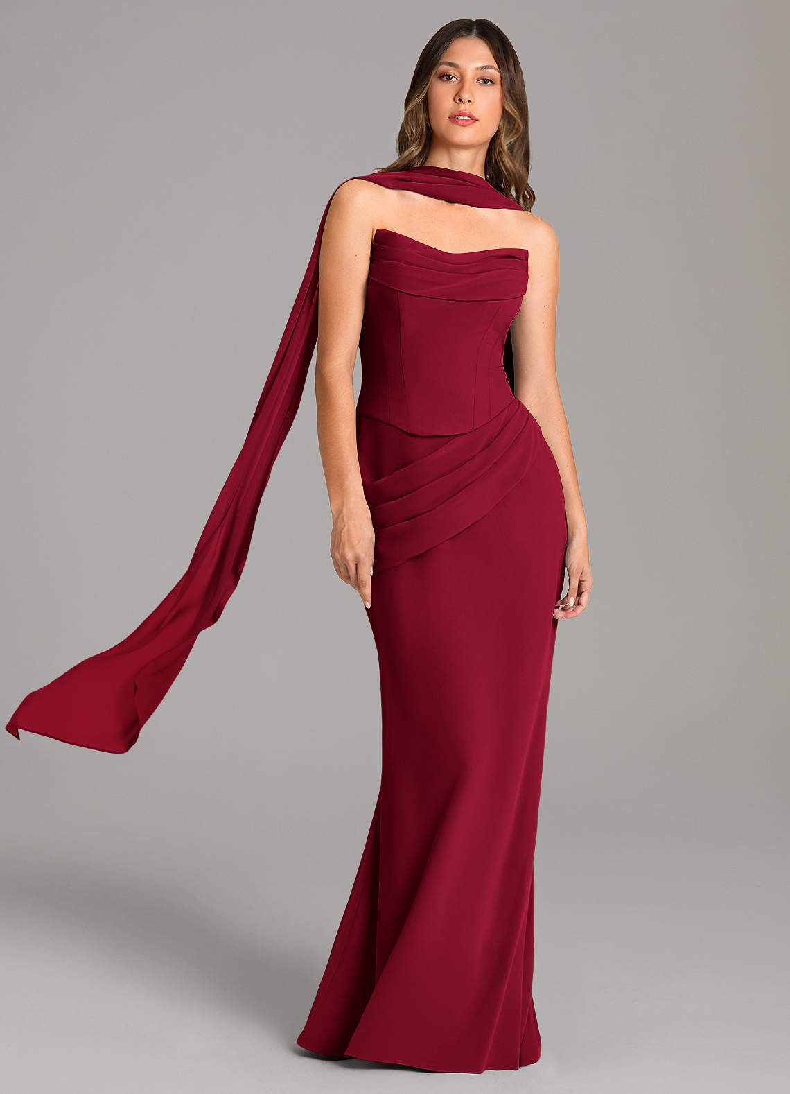 Azazie Sorrel Robes de demoiselle d'honneur Robe Sirène en Mousseline de soie Corset Bourgogne image1