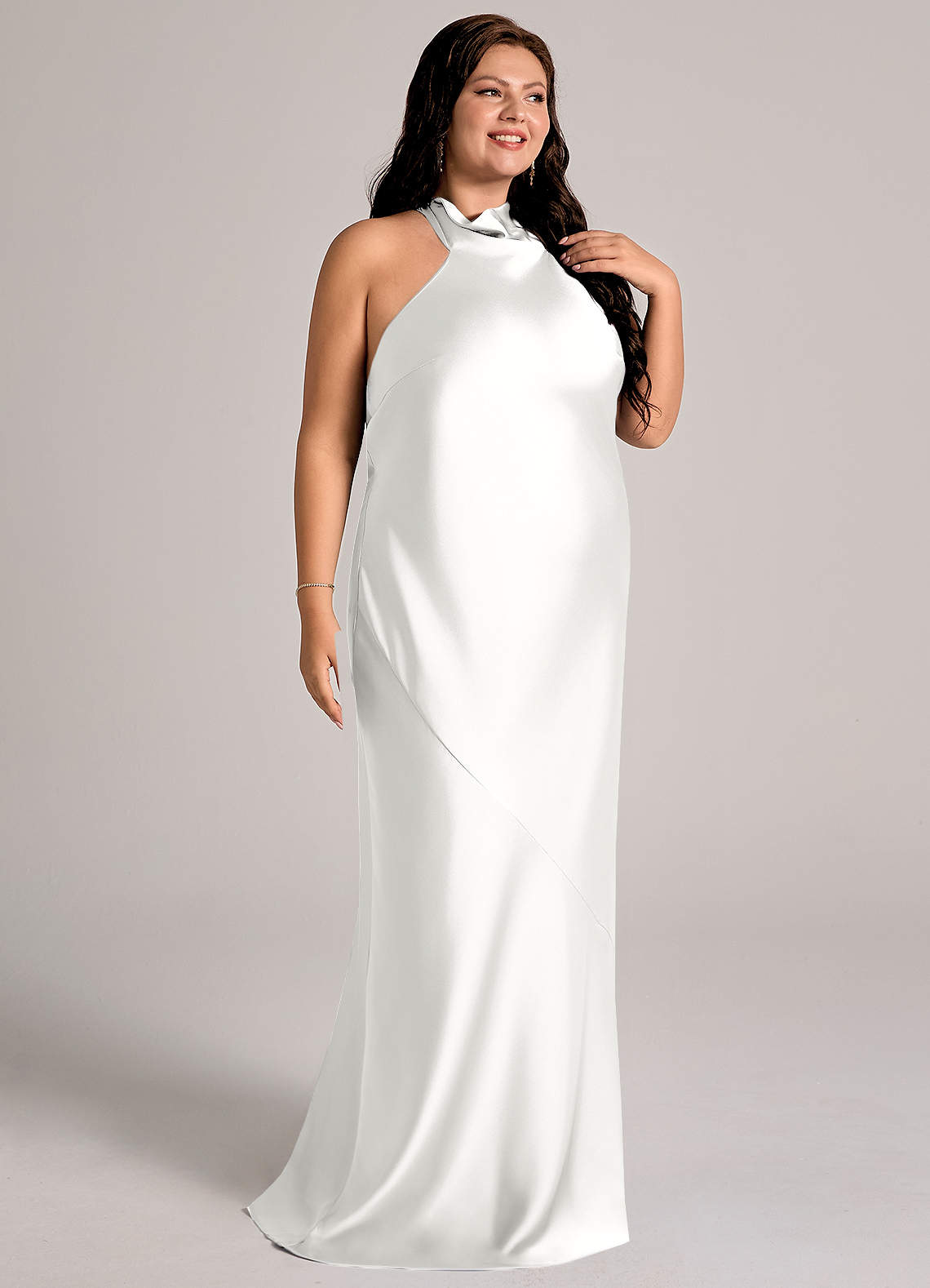 Azazie Velli Brudtärnklänningar Klä av Sjöjungfru i Stretch Satin Hög hals Vit image10