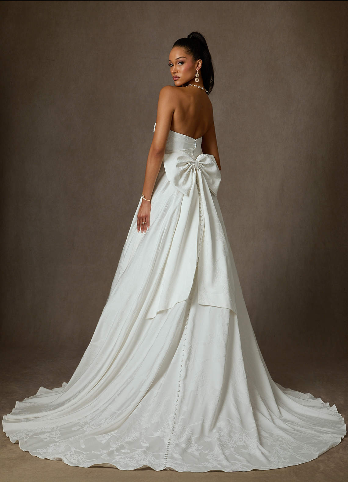 Azazie Kandice Wedding Dresses Diamond White Ball-Gown Floral Jacquard Dress image3