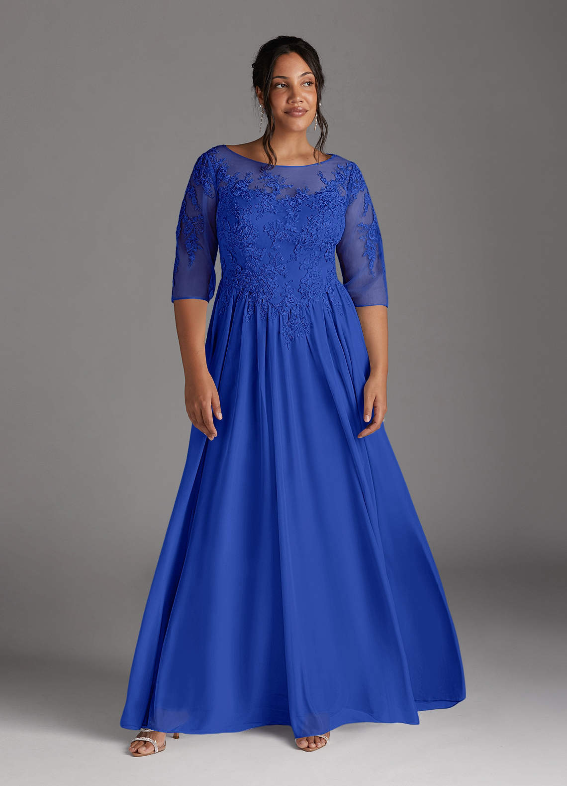 Azazie Plus Size A-Line/Princess Illusion Floor-Length Mesh Mother of the Bride or Groom Dresses - Royal Blue