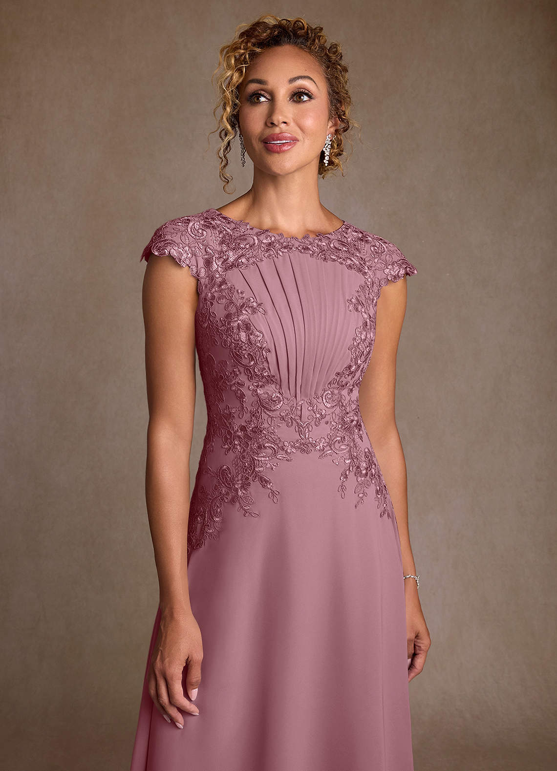 Azazie Crista Mother of the Bride Dresses Vintage Mauve A-Line Lace Chiffon Dress image4