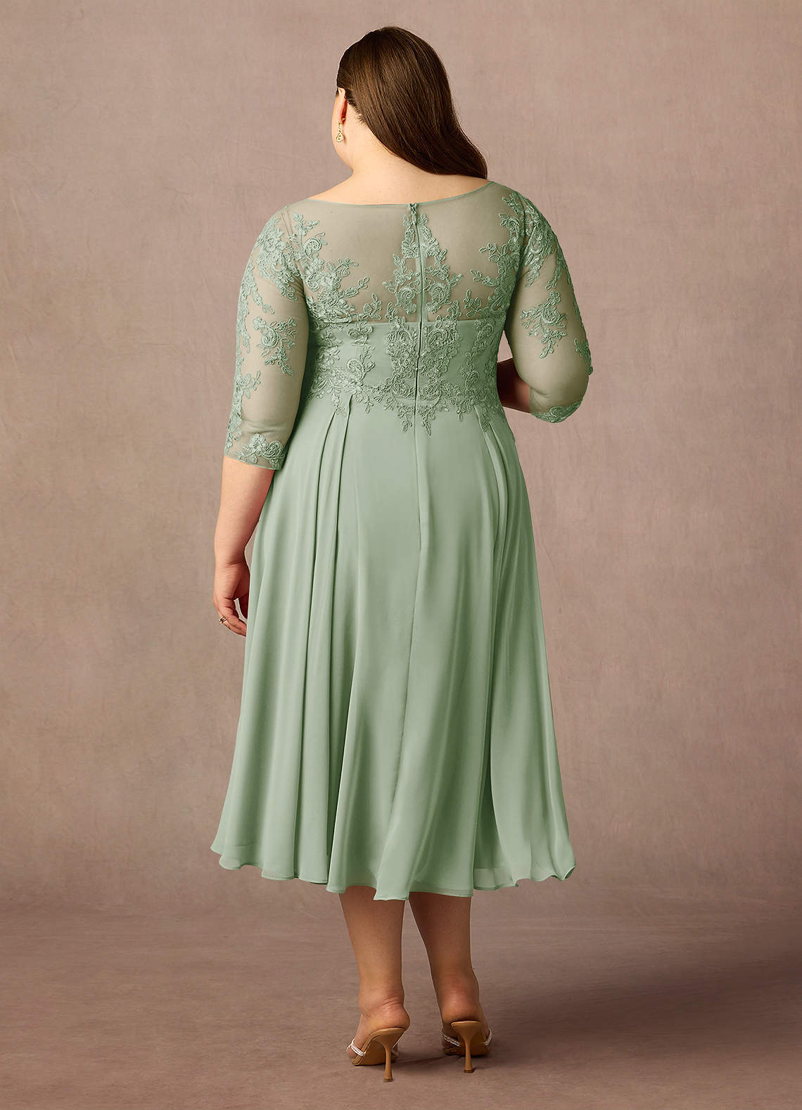 Azazie Marge Mother of the Bride Dresses Dusty Sage A-Line Scoop Lace Chiffon Dress image6