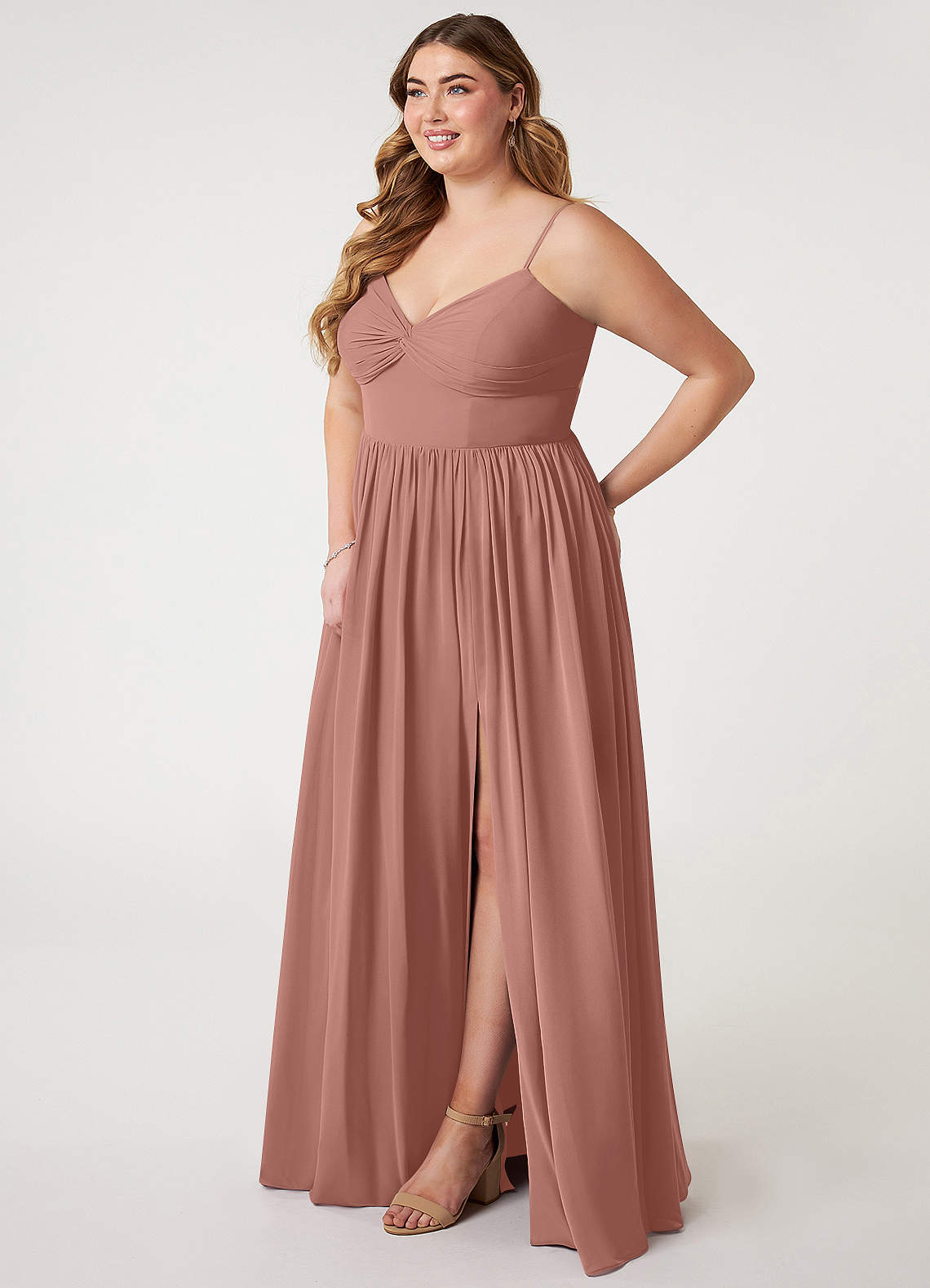 Azazie Zeya Bridesmaid Dresses Cedar Rose A-Line V-Neck Pleated Chiffon Dress image7