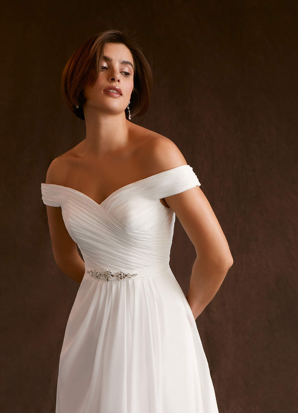Azazie Elsie Vestidos de novia Vestido de Diamante Blanco de Gasa de Corte en A con Lentejuela image4