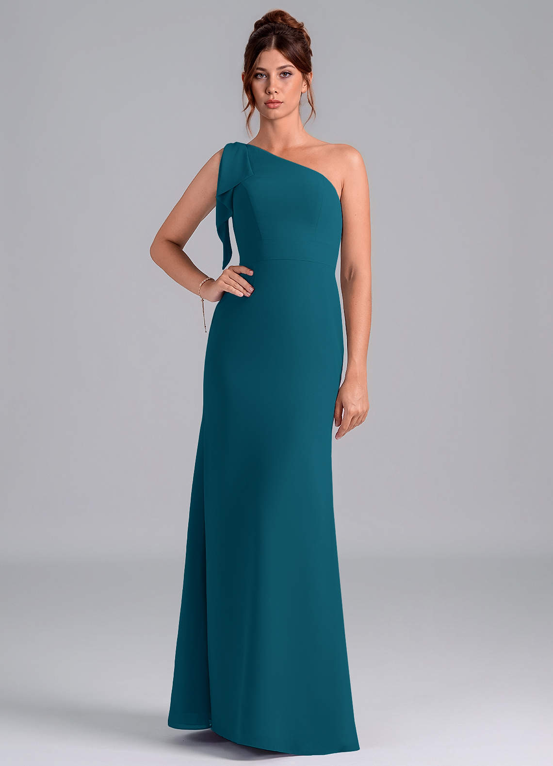 Azazie Rinna Bridesmaid Dresses Ink Blue Mermaid One Shoulder Chiffon Dress image1