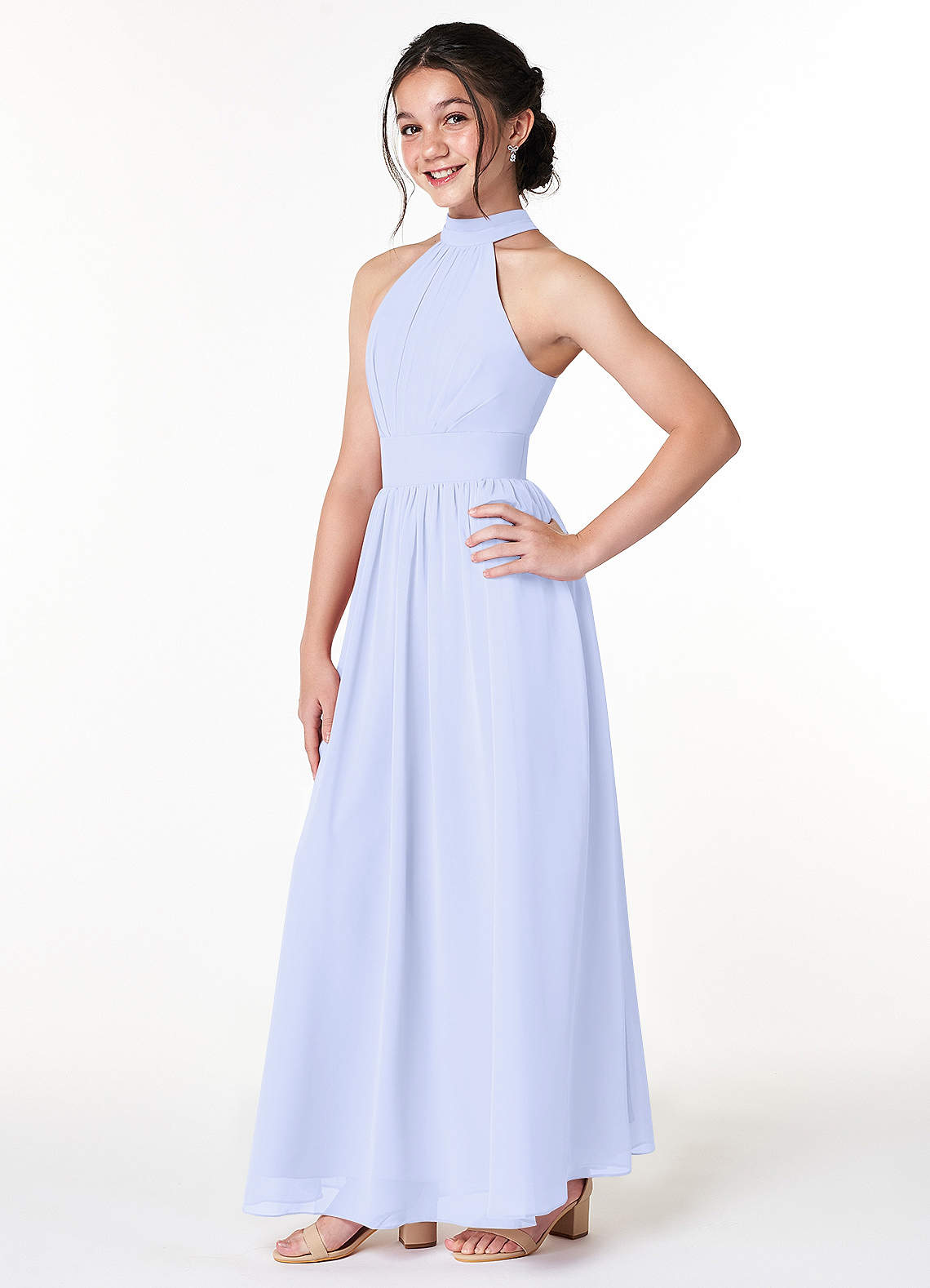 Azazie Iman A-Line Pleated Chiffon Floor-Length Junior Bridesmaid Dress image1