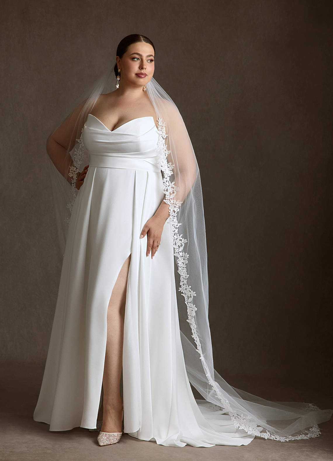 Azazie Marisela At-home Try On Dresses Diamond White A-Line Sequins Crepe Back Satin Dress image7