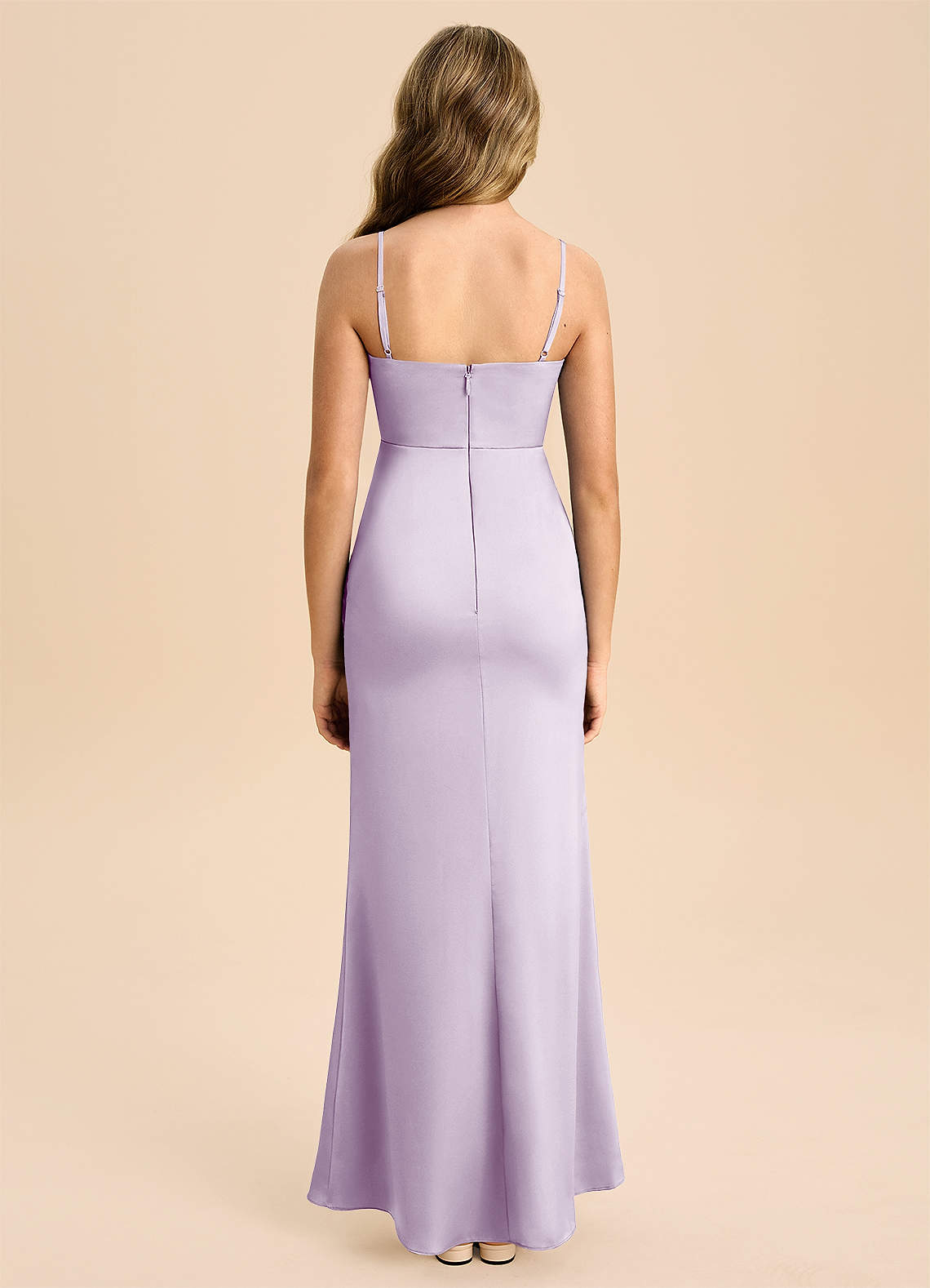 Azazie Buzzy Junior Dusty Blue Sheath Pleated Stretch Satin Dress image1