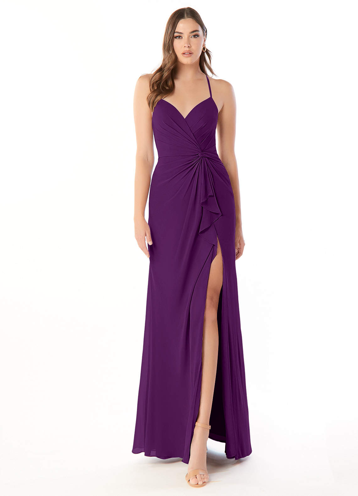 Azazie Aribella Bridesmaid Dresses Grape Sheath Ruched Chiffon Dress image1