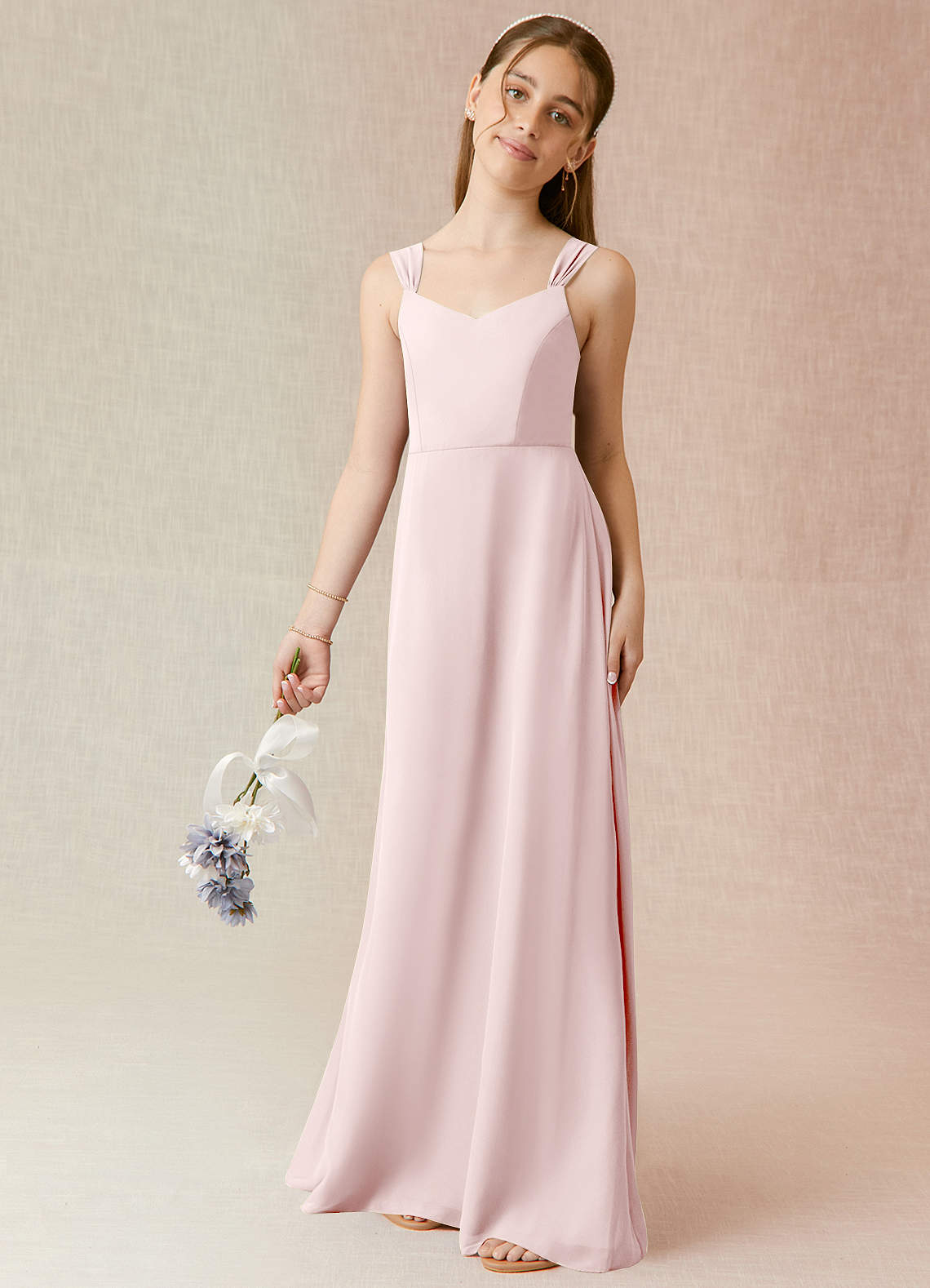 Azazie Denice Junior Blushing Pink A-Line Chiffon Dress image1