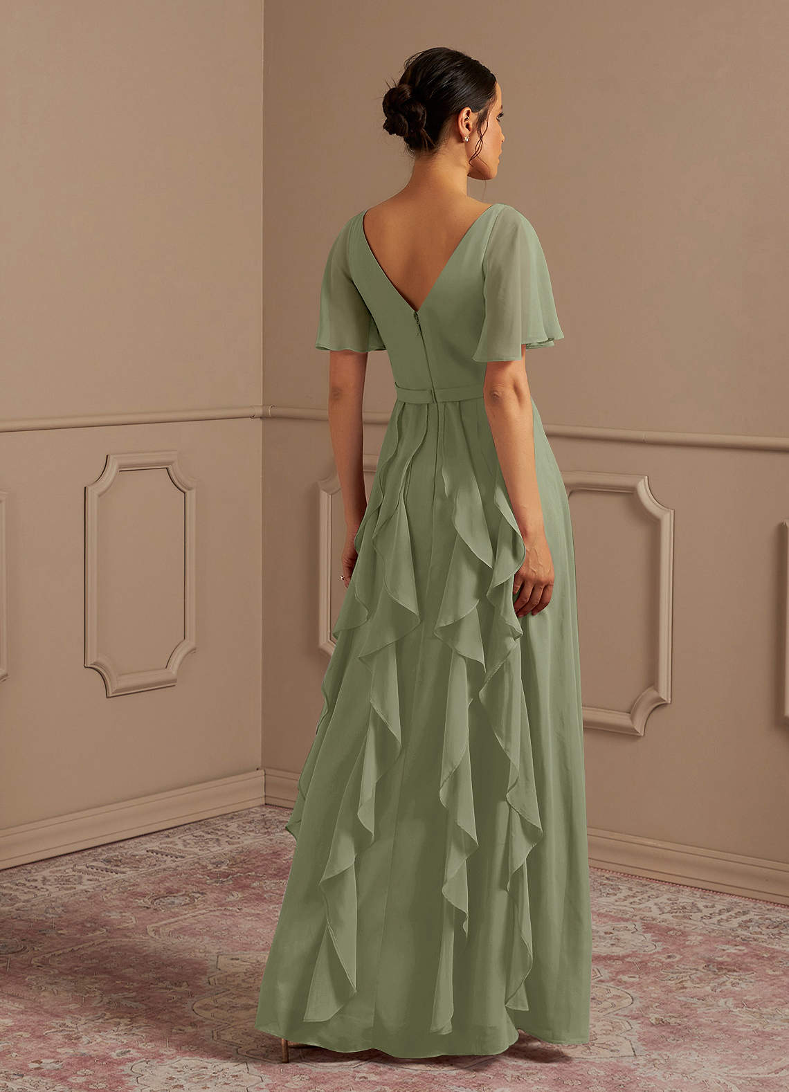 Emerald Green V Neck Chiffon Floor Length Bridesmaid Dresses Long Bridesmaid Dress With Pleated Split main image 1