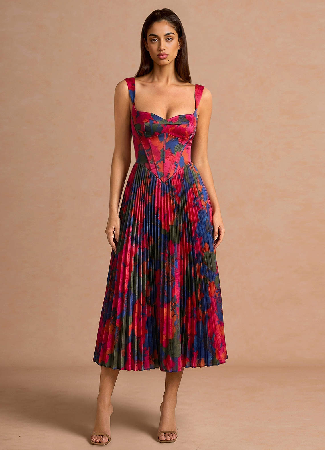 Hagar Orange Multi Midi Dress | Azazie