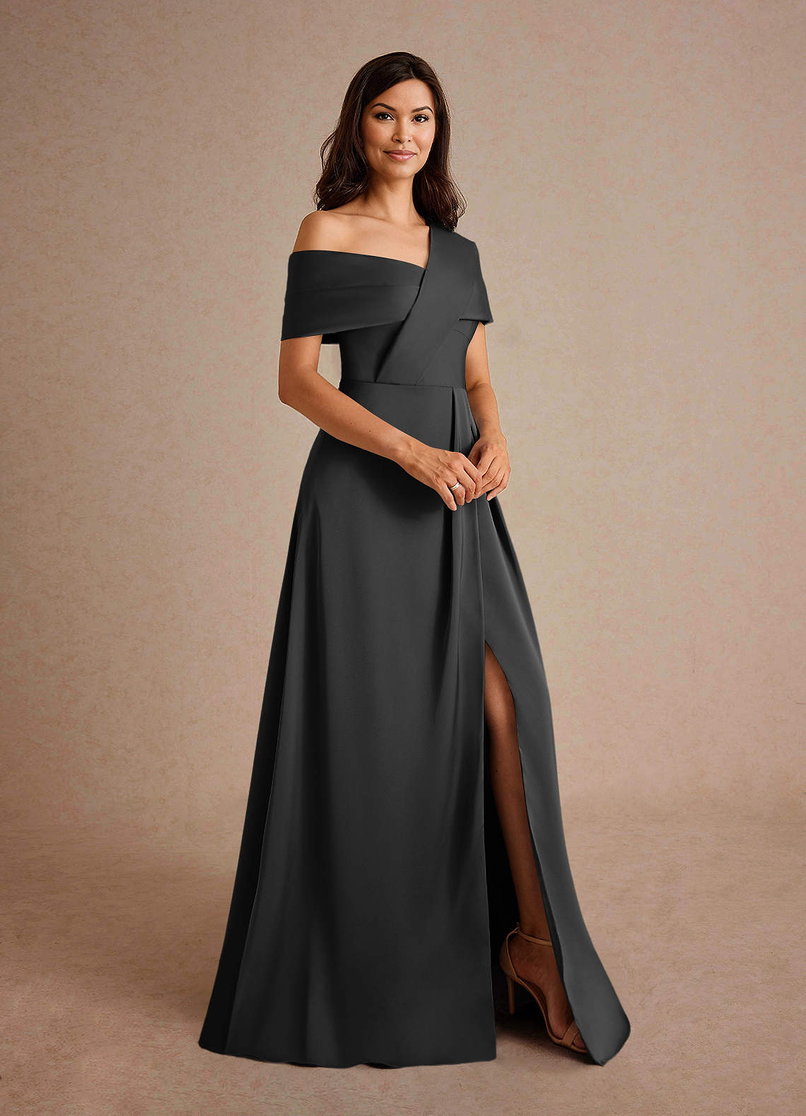 Azazie Milton Mother of the Bride Dresses Black A-Line Pleated Stretch Satin Dress image5