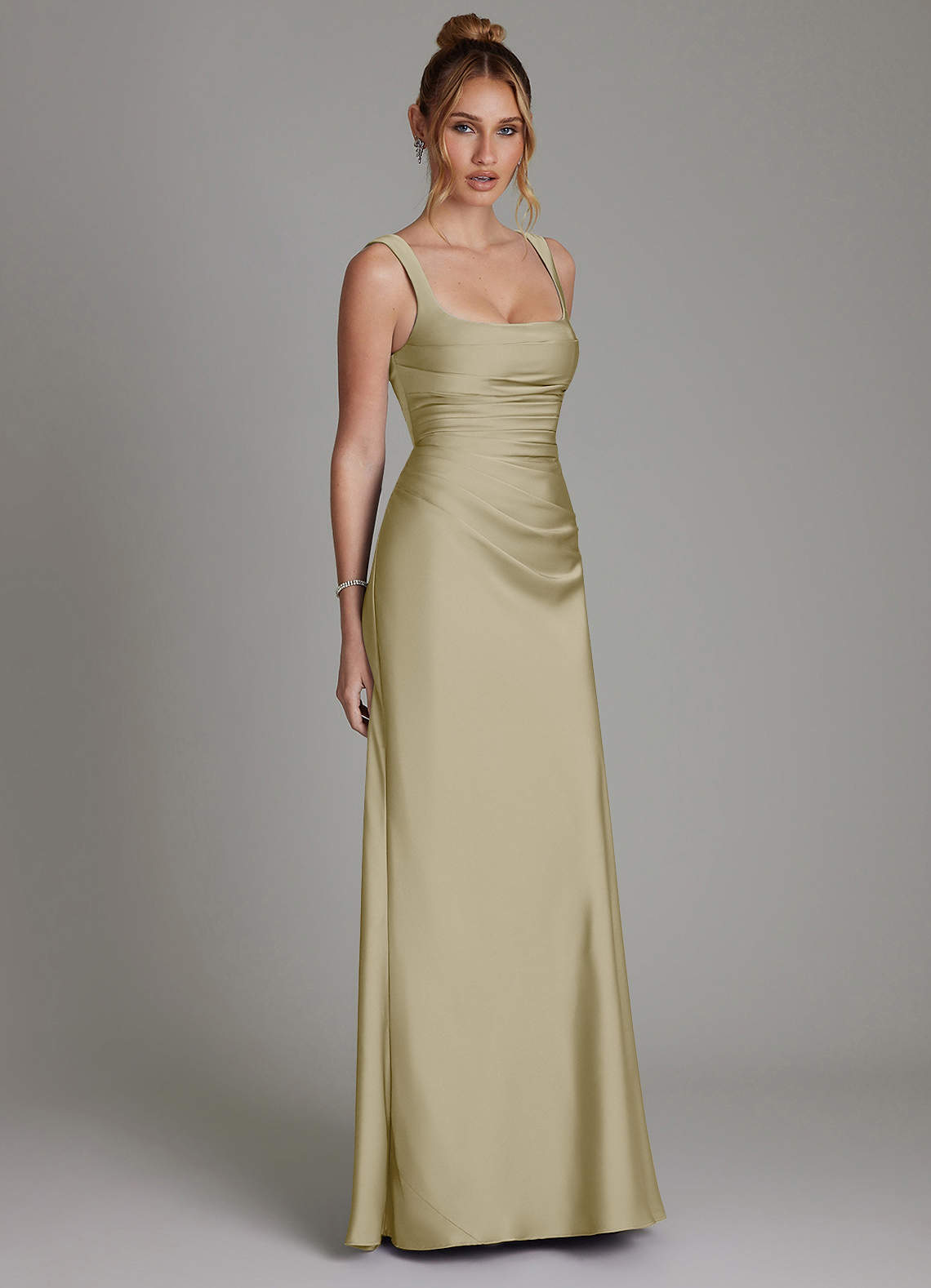 Azazie Agustina Kjoler til hjemmeprøvning Havfrue Korset Stræk satin Gulv-længde Kjole image3