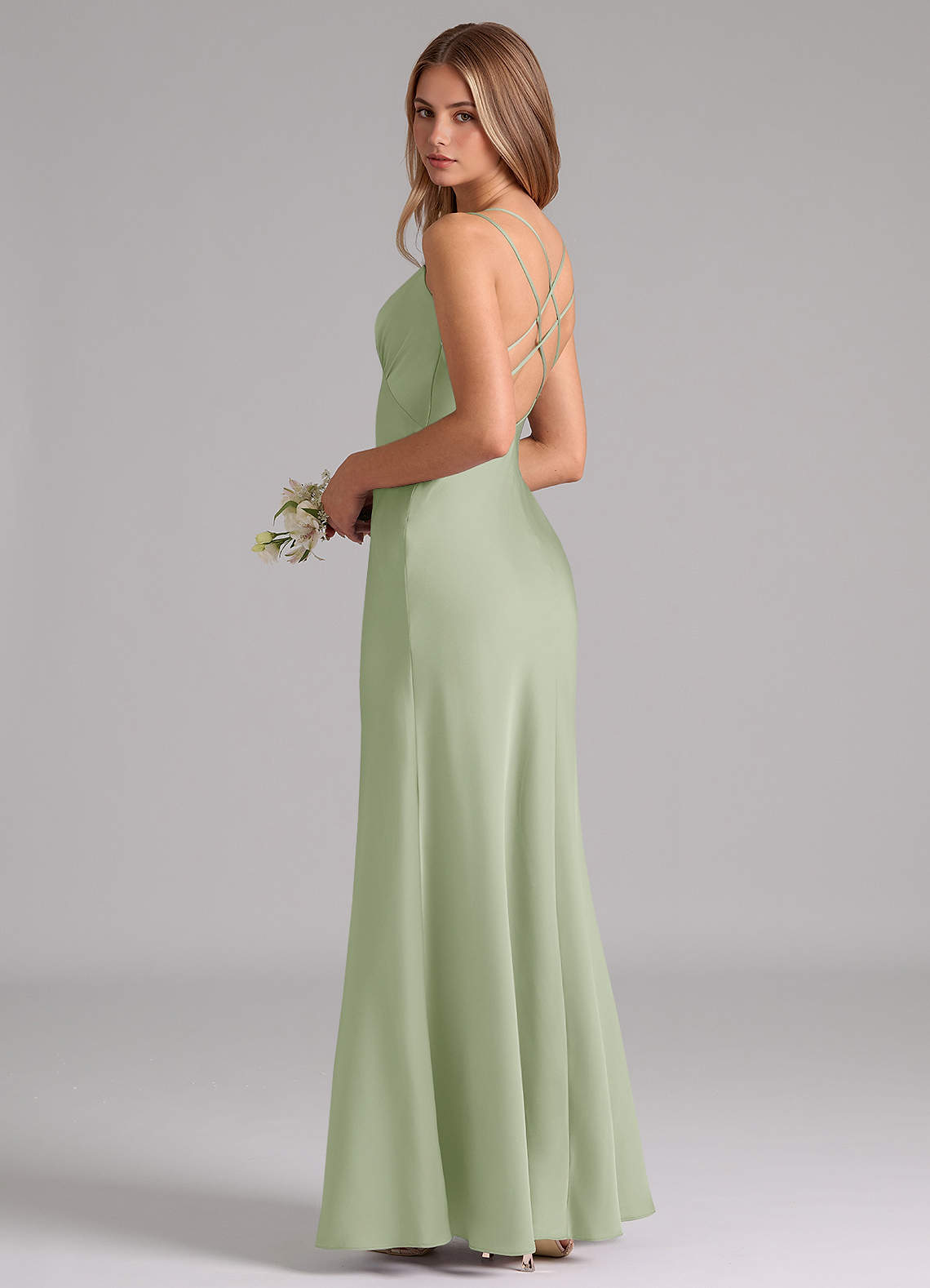 dusty sage bridesmaid dresses amazon Mismatched Dusty Sage Satin Mermaid Long Cheap Custom Bridesmaid Dresses,  GRB0124 main image 0