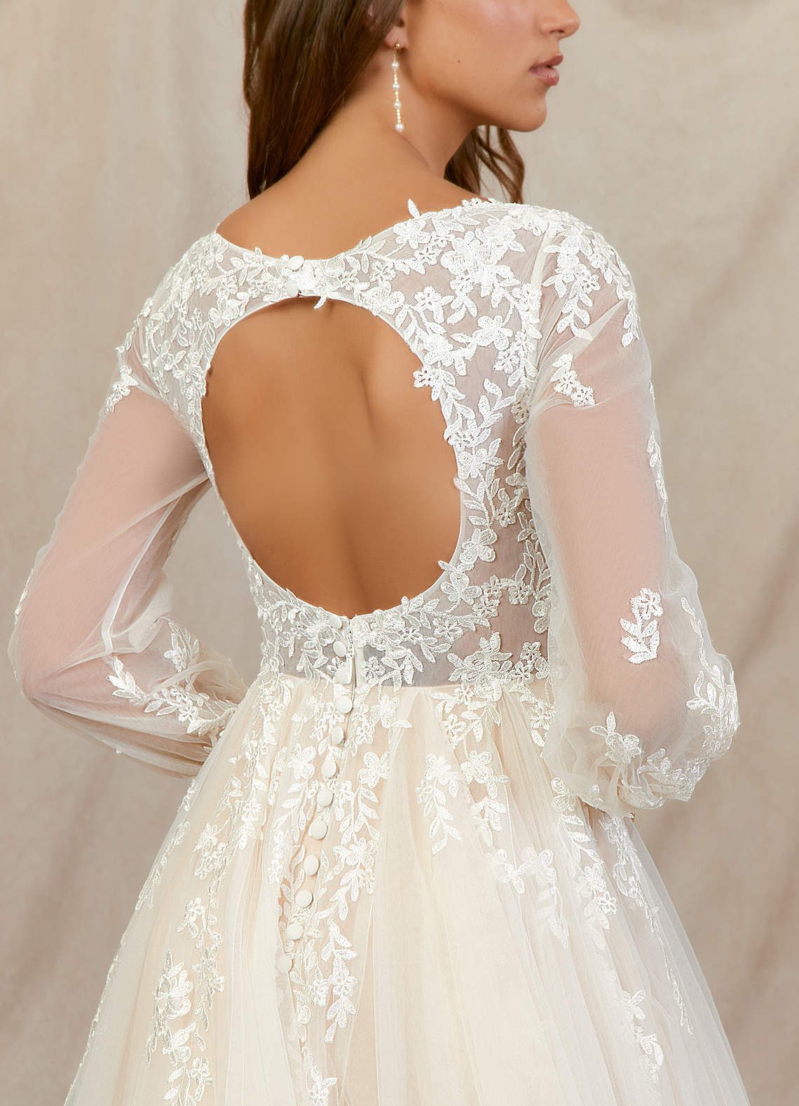 Azazie Anadia Wedding Dresses Diamond White Champagne A-Line V-Neck Tulle Dress image3