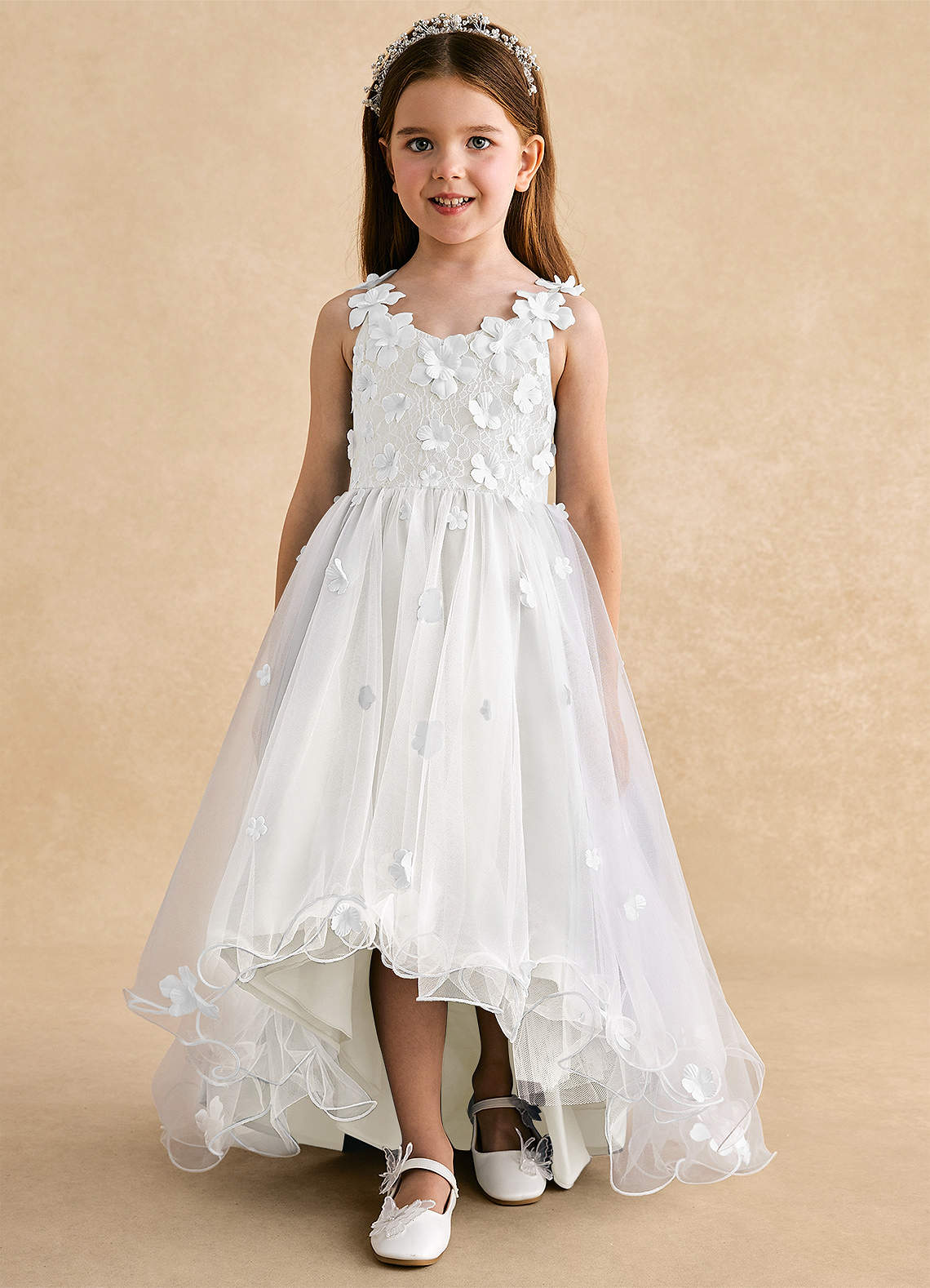 Azazie Celia Flower Girl Dresses Ivory A-Line Lace Tulle Dress image6