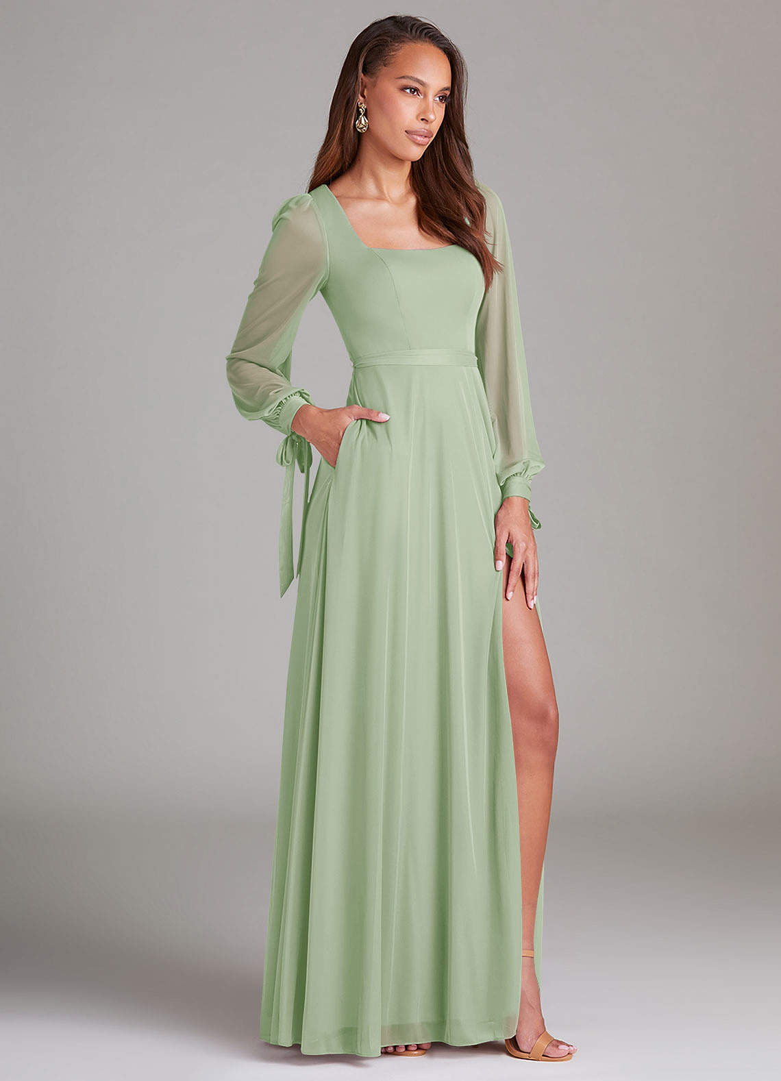 green emerald velvet dress Sage Velvet Long Train Mermaid Rhinestones Sleeveless Prom Dress main image 0