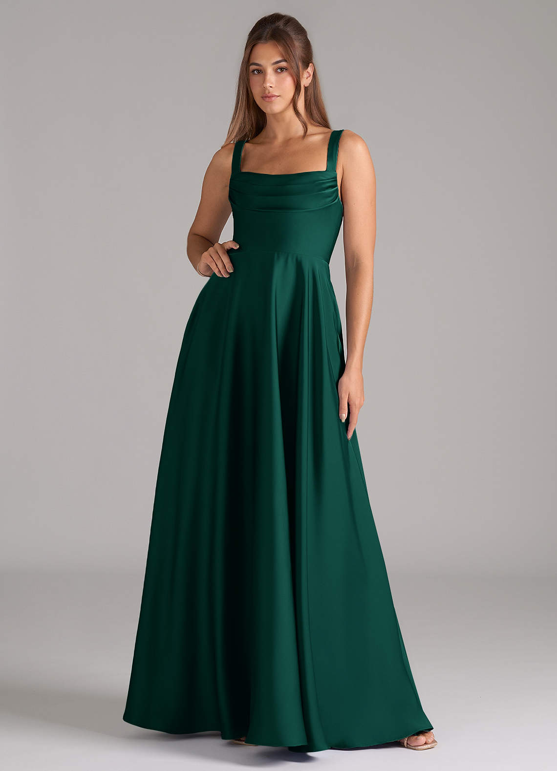 Azazie Shaude Emerald Stretch Satin Bridesmaid Dresses | Azazie