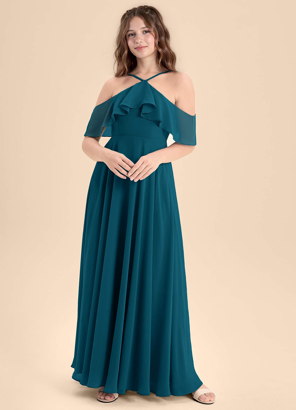 Azazie Tessabelle Junior Vestido de Azul Tinta de Gasa de Corte En A con Vestidos sin tirantes image1