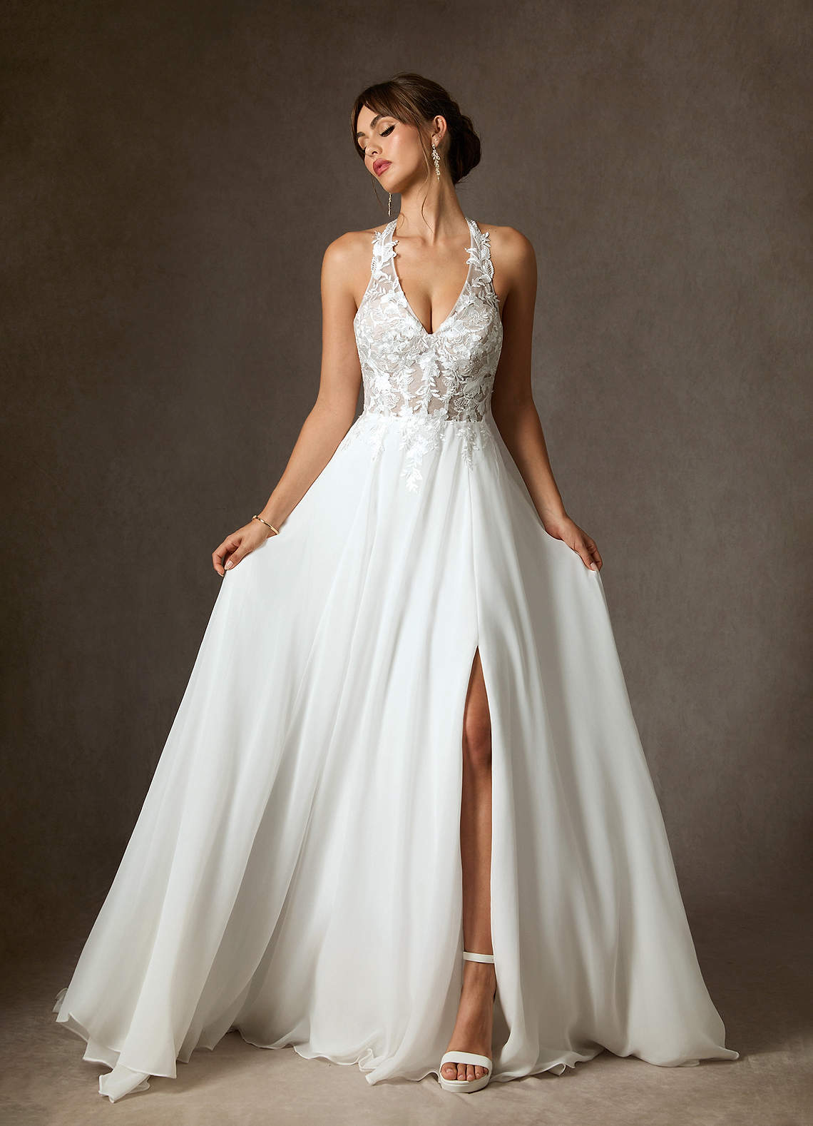 Azazie Sonja Vestidos de novia Vestido de Blanco Diamante Nude de Encaje de Corte en A image1