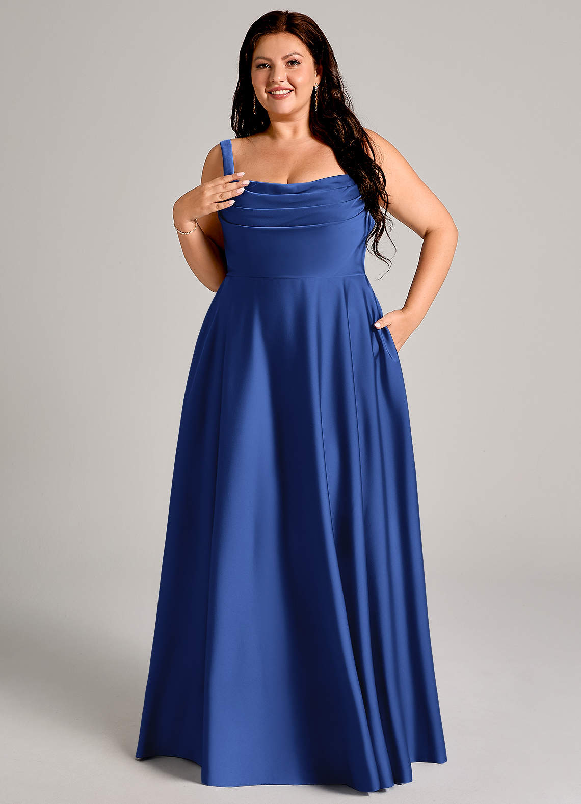 Azazie A-Line Square Neck Floor-Length Stretch Satin Bridesmaid Dresses - Royal Blue Azazie A-Line Square Neck Floor-Length Stretch Satin Bridesmaid Dresses - Royal Blue
