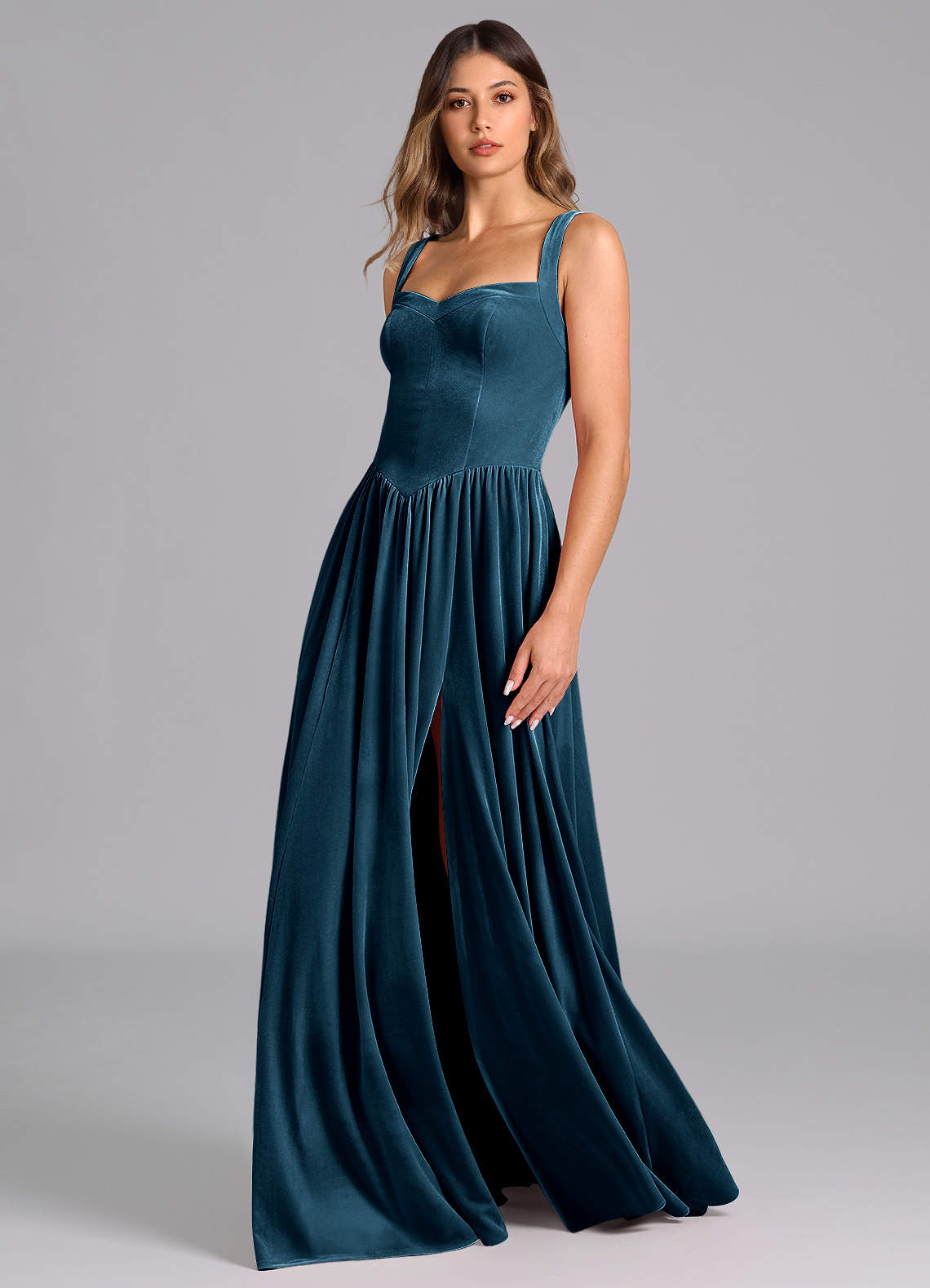 Azazie A-Line Sweetheart Floor-Length Velvet Bridesmaid Dresses - Blue Topaz
