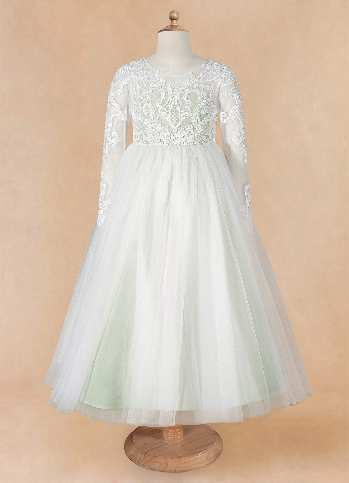 Azazie Elodie Robe Demoiselle D'honneur Fillette Robe Princesse en Dentelle Ivoire Sauge Poussiéreuse image9