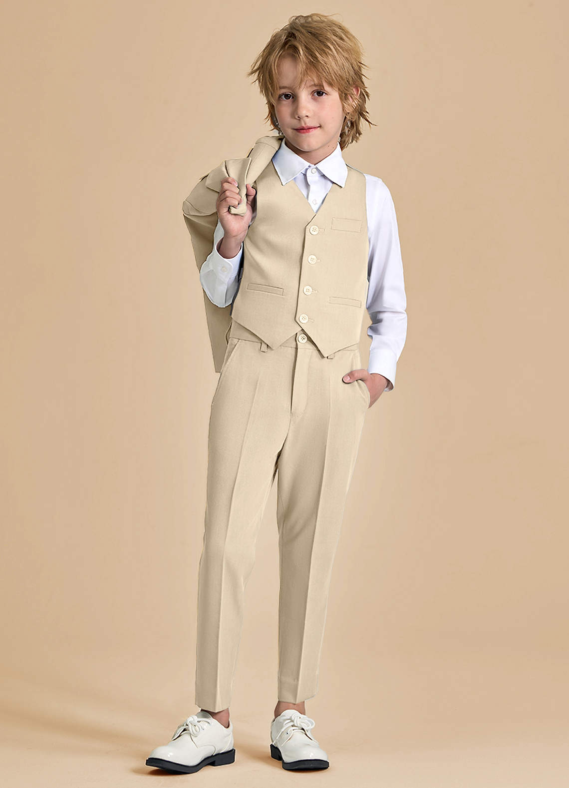 front Oliver Boys Tan 3-Piece Suit