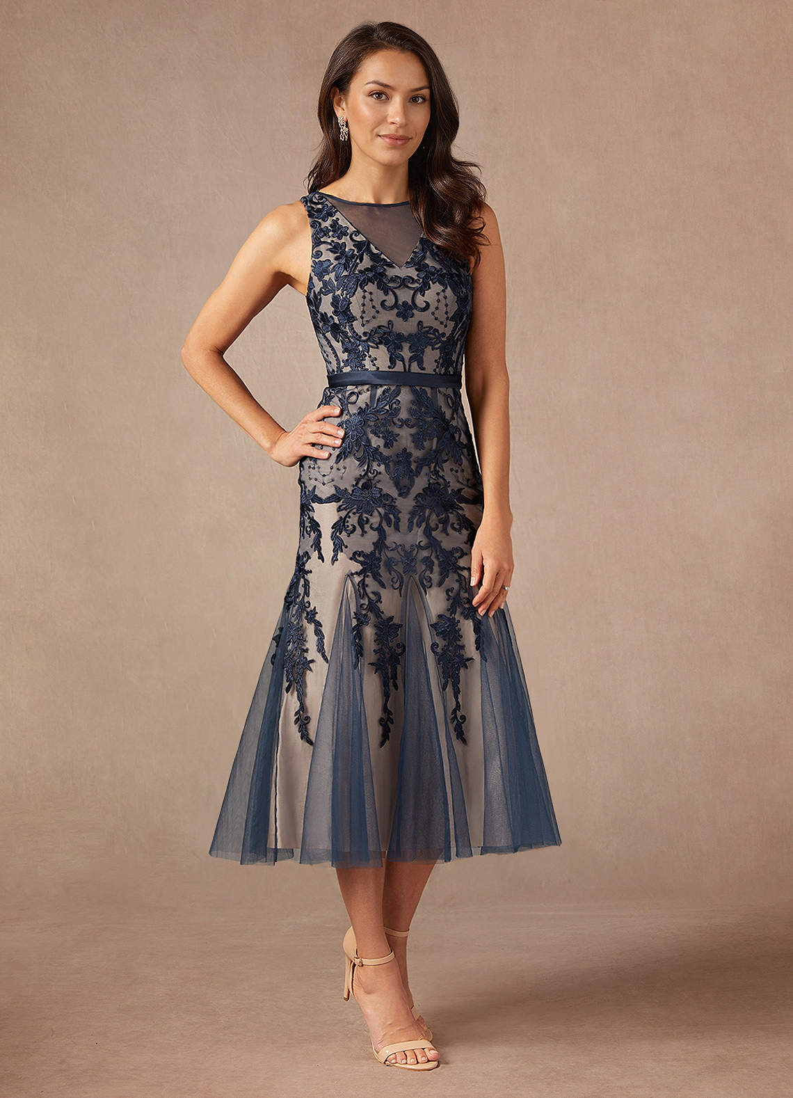 Azazie Herrin Mother of the Bride Dresses Dark Navy Champagne Mermaid Lace Dress image1