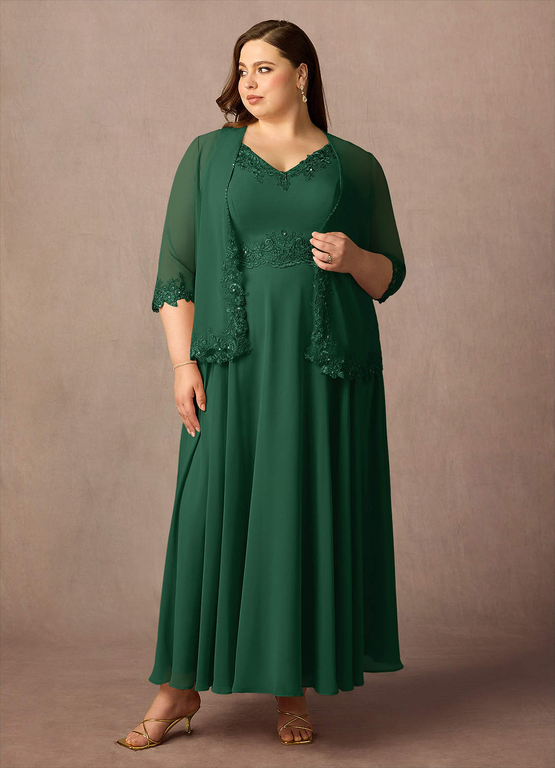 Azazie Devana Abiti per la Madre della Sposa Abito A-Line in Chiffon Lustrini Verde Scuro image1