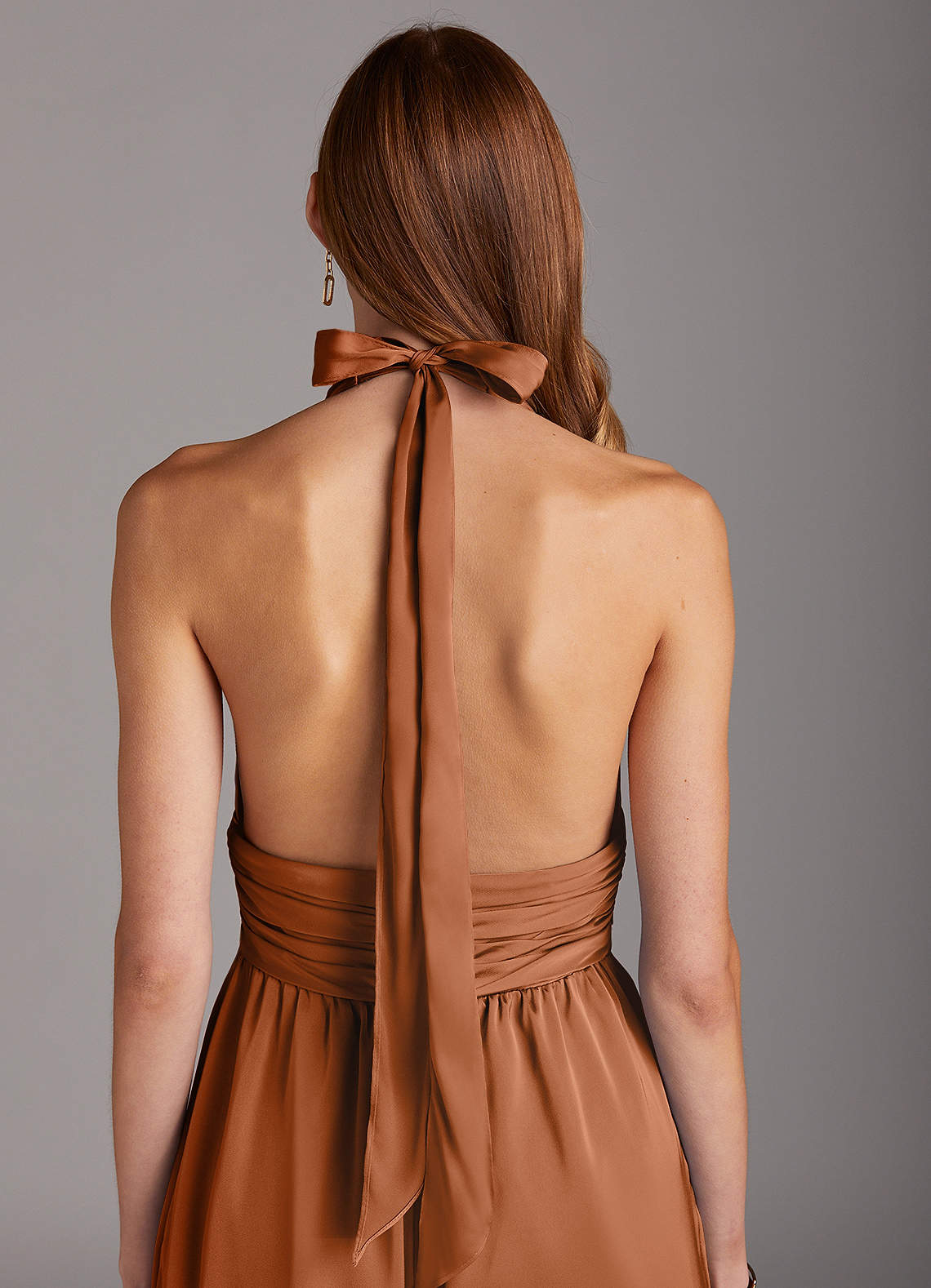 Azazie Oli Stretch Satin Jumpsuit Ready to Ship Copper Stretch